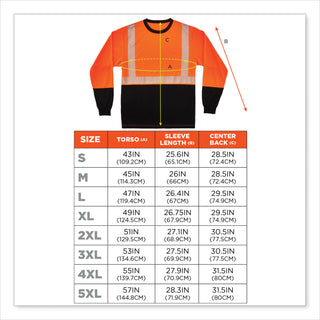GloWear 8281BK Class 2 Long Sleeve Shirt with Black Bottom, Polyester, 3X-Large, Orange, Ships in 1-3 Business Days