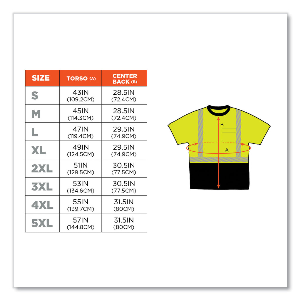 GloWear 8280BK Class 2 Performance T-Shirt with Black Bottom, Polyester, Medium, Lime, Ships in 1-3 Business Days