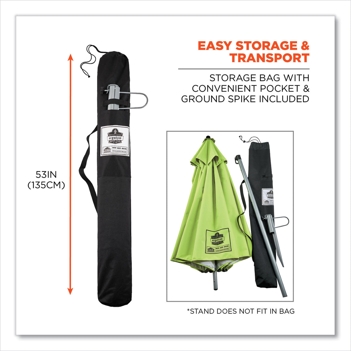 Shax 6199 Lightweight Work Umbrella Stand Kit, 7.5 ft dia x 92" Tall, Polyester/Steel, Lime, Ships in 1-3 Business Days
