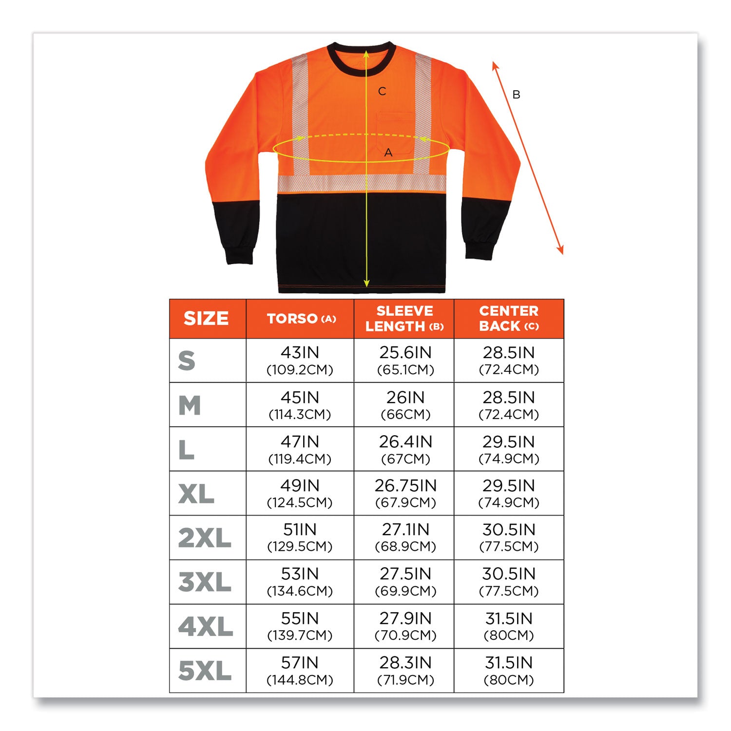 GloWear 8281BK Class 2 Long Sleeve Shirt with Black Bottom, Polyester, 4X-Large, Orange, Ships in 1-3 Business Days