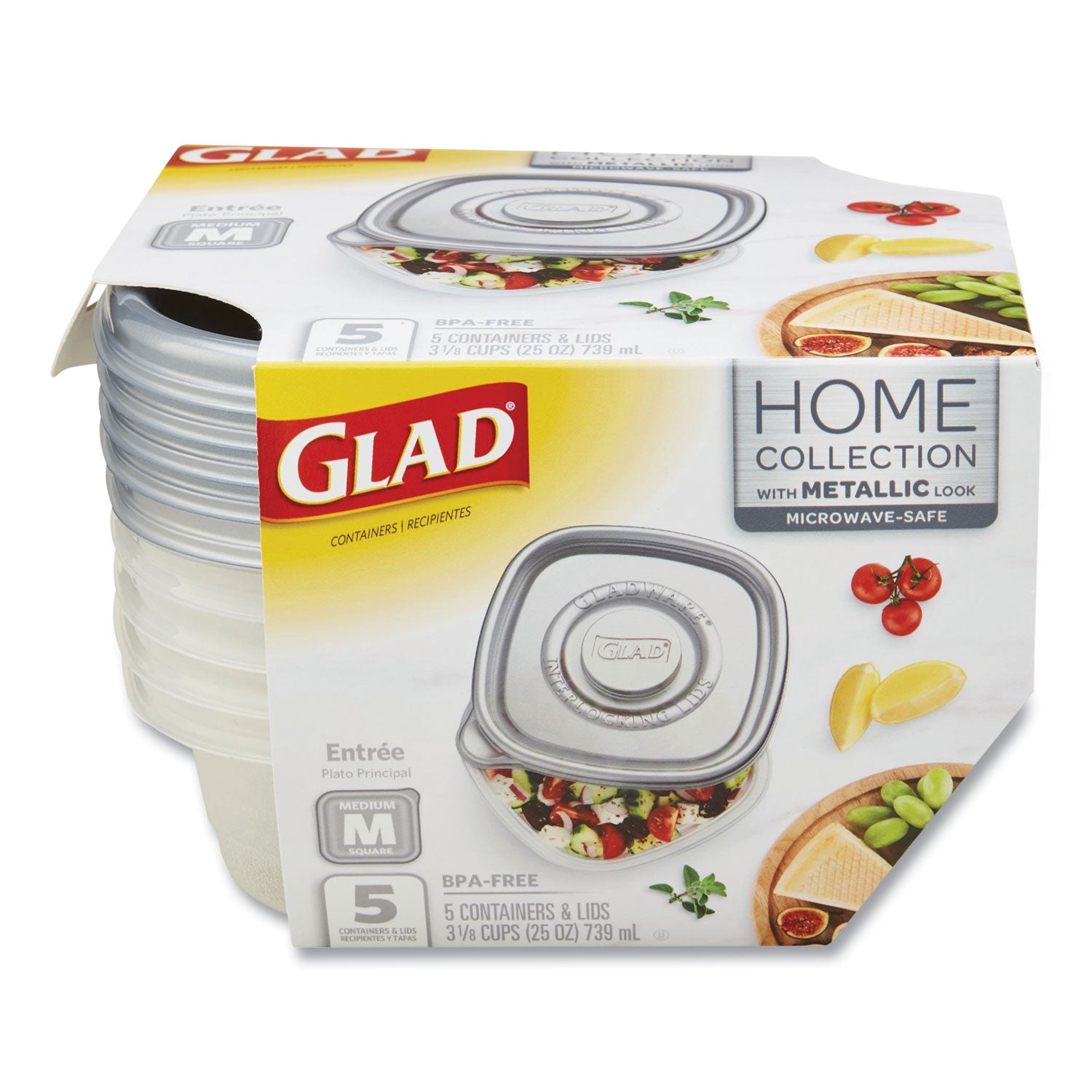 home-collection-food-storage-containers-with-lids-medium-square-25-oz-clear-metallic-plastic-5-pack_cloxza60795 - 1