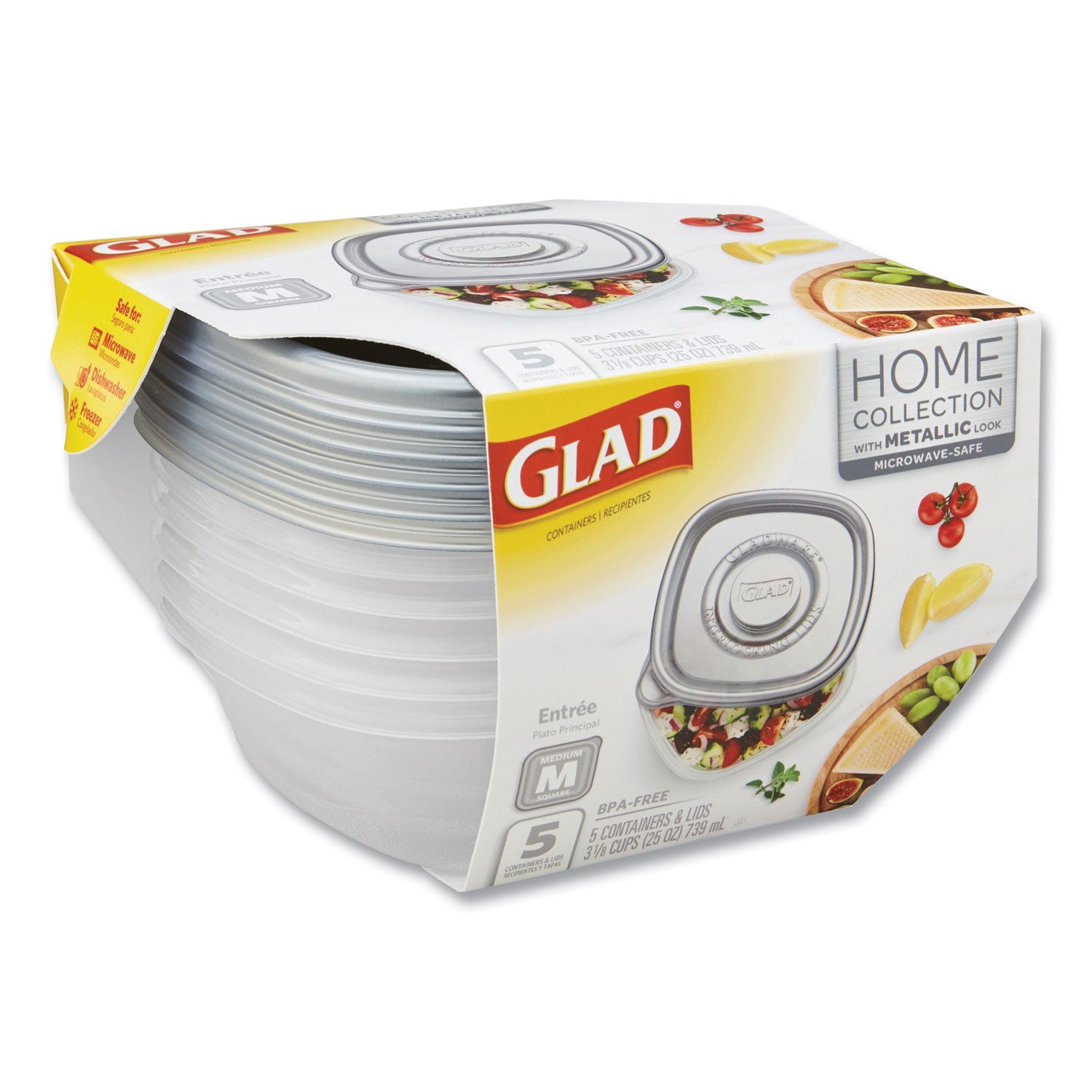 home-collection-food-storage-containers-with-lids-medium-square-25-oz-clear-metallic-plastic-5-pack_cloxza60795 - 2