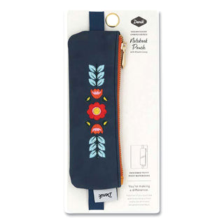 Evelynn Zipper Vegan Suede Notebook Pouch, 2 x 6.5, Blue with Embroidered Flower