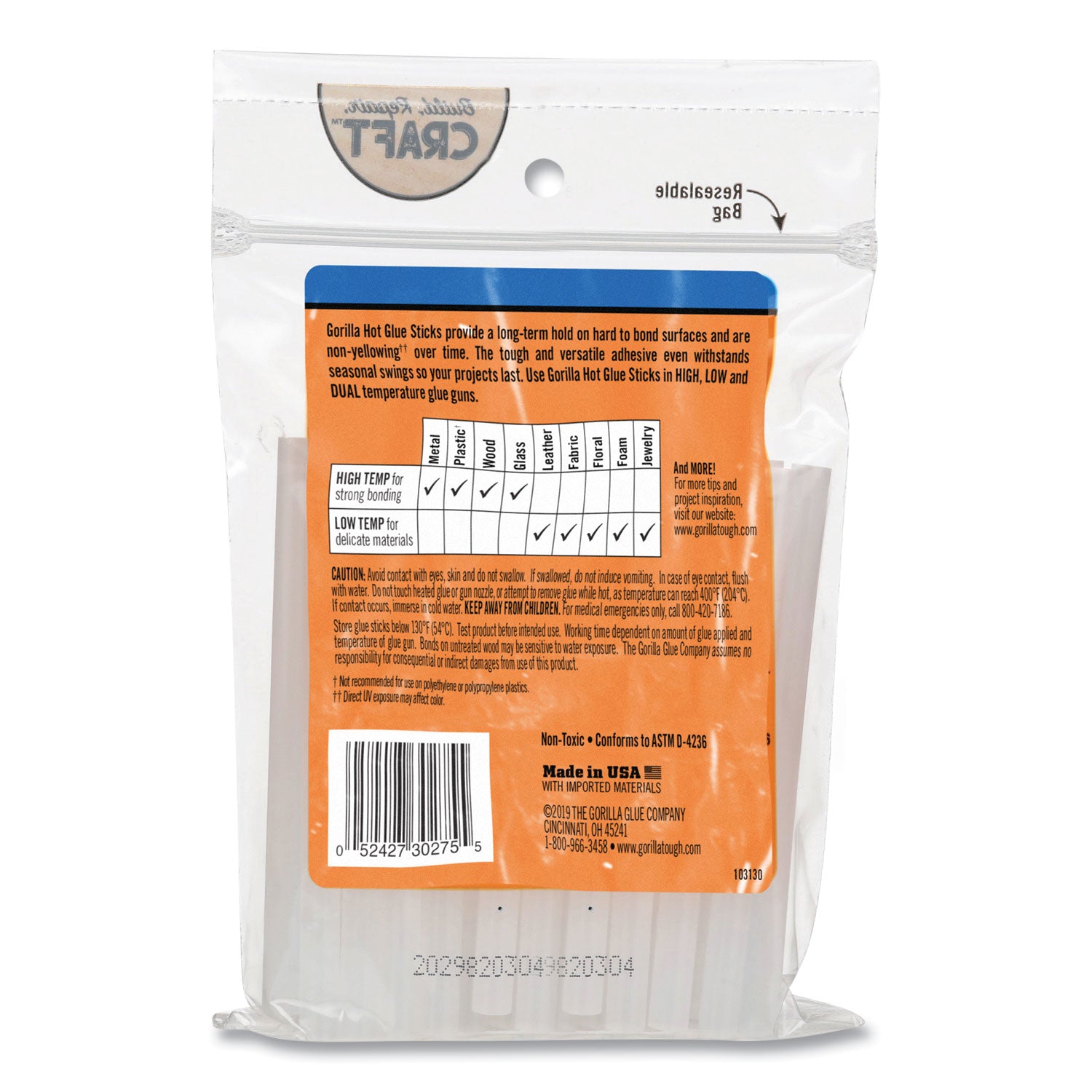 Mini Hot Glue Sticks, 0.27" dia x 4", Dries Clear, 75/Pack
