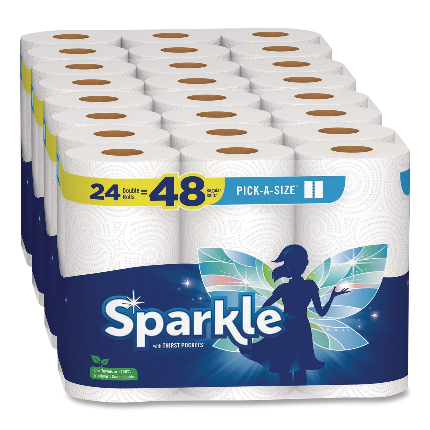 Pick-A-Size Perforated Kitchen Double Roll Towels with Thirst Pockets, 2-Ply, 11 x 6, White, 110 Sheets/Roll, 24 Rolls/Pack
