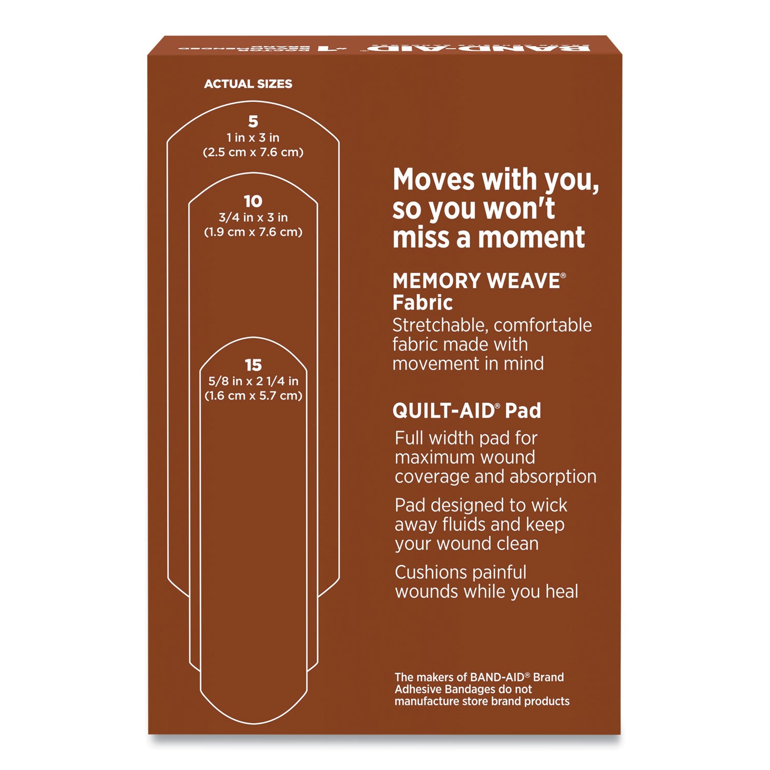 OurTone Adhesive Bandages, BR55, 2.25 x 0.63; 3 x 0.75; 3 x 1, Medium Brown, 30/Pack