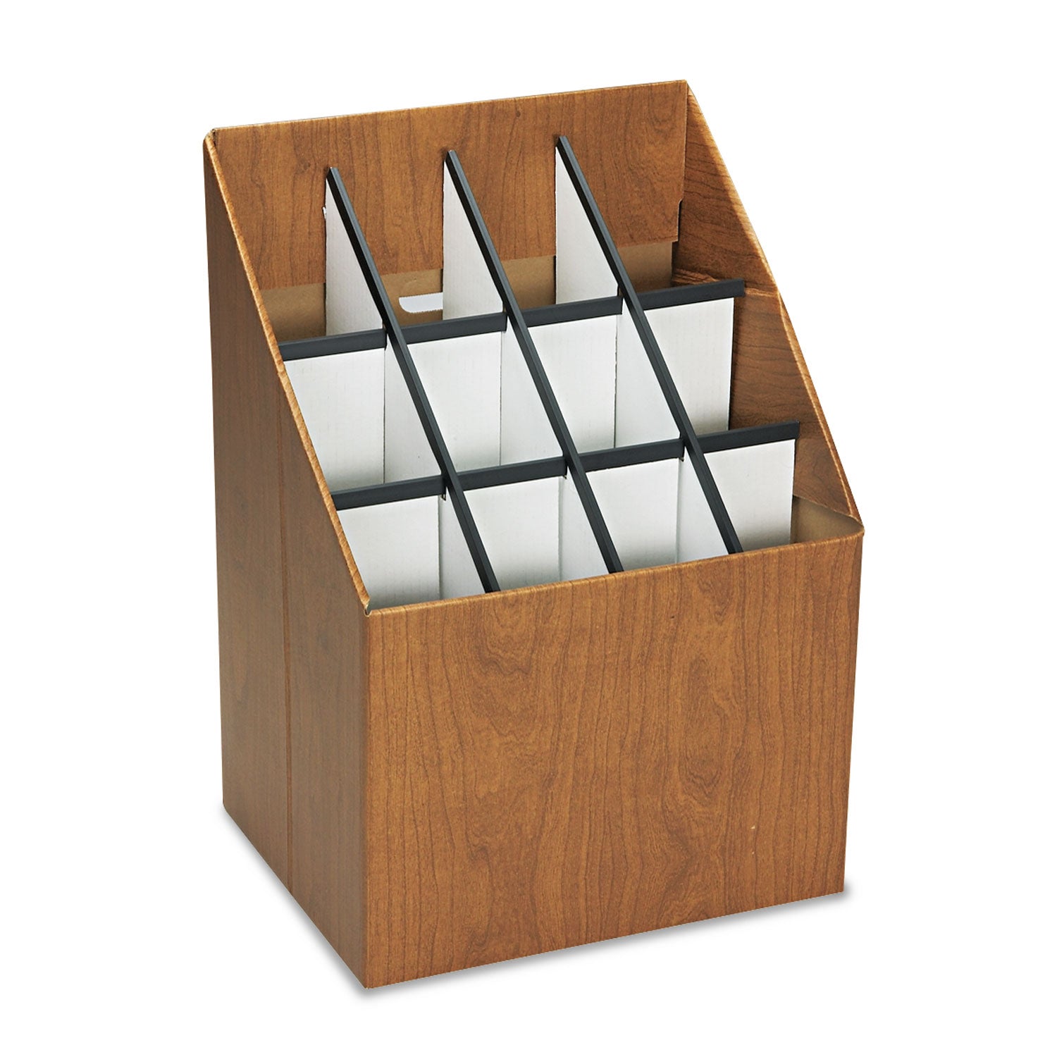 Corrugated Roll Files, 12 Compartments, 15w x 12d x 22h, Woodgrain - 