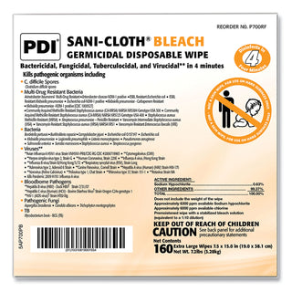 Sani-Cloth Bleach Germicidal Disposable Wipe Refill, 1-Ply, 7.5 x 15, Unscented, White, 160/Bag, 2 Bags/Carton