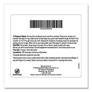 PDI Easy Screen Cleaning Wipes, 1-Ply, 9 x 6, Unscented, White, 70/Pack