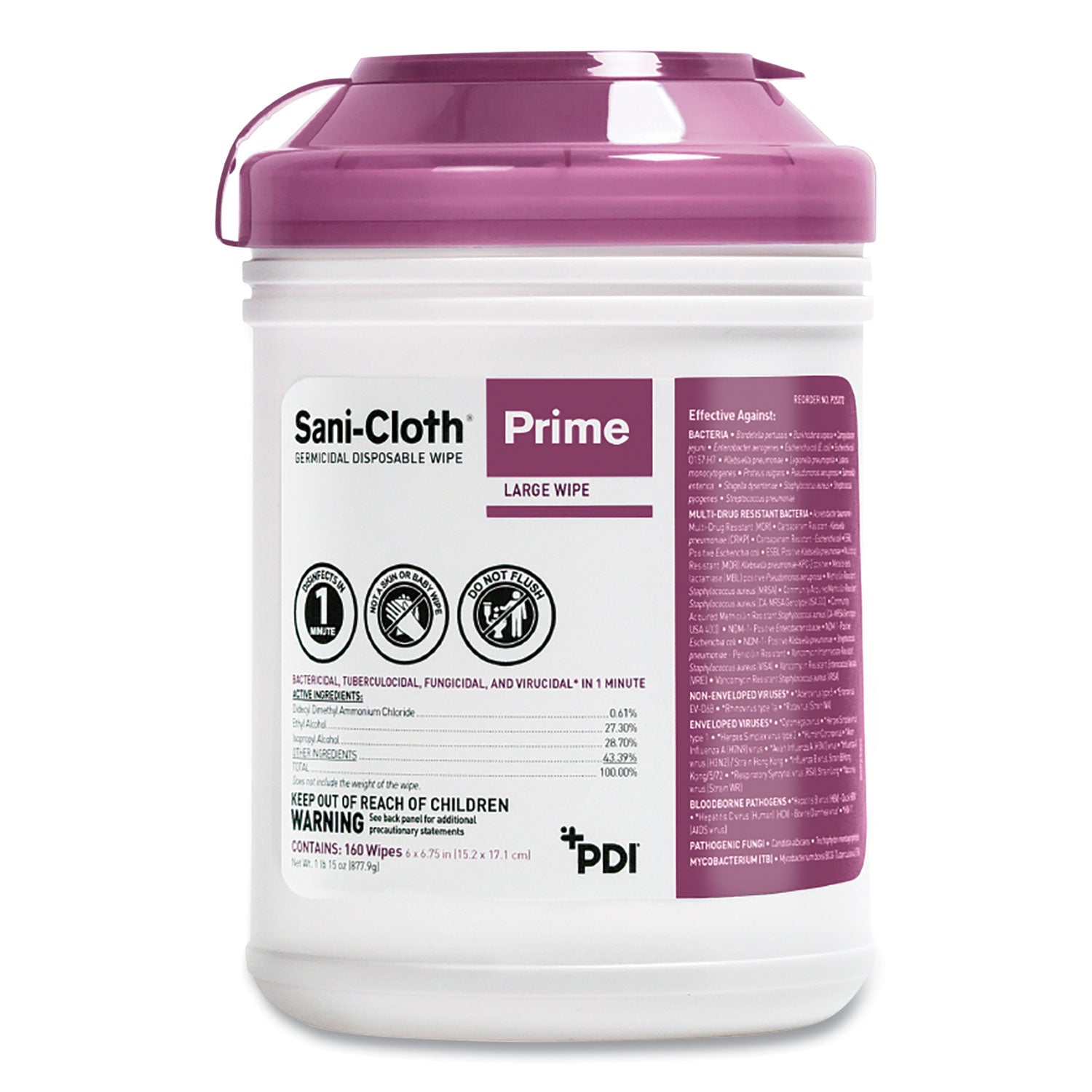 sani-cloth-prime-germicidal-disposable-wipes-large-1-ply-6-x-675-unscented-white-160-canister-12-canisters-carton_pdip25372 - 1