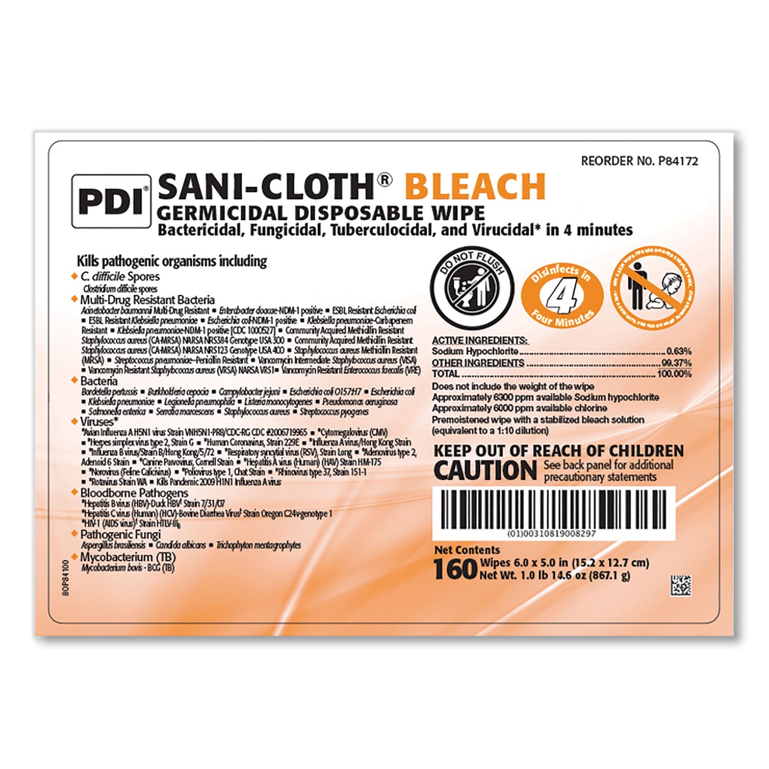 sani-cloth-bleach-germicidal-disposable-wipes-1-ply-6-x-5-unscented-white-160-canister-12-canisters-carton_pdip84172 - 2