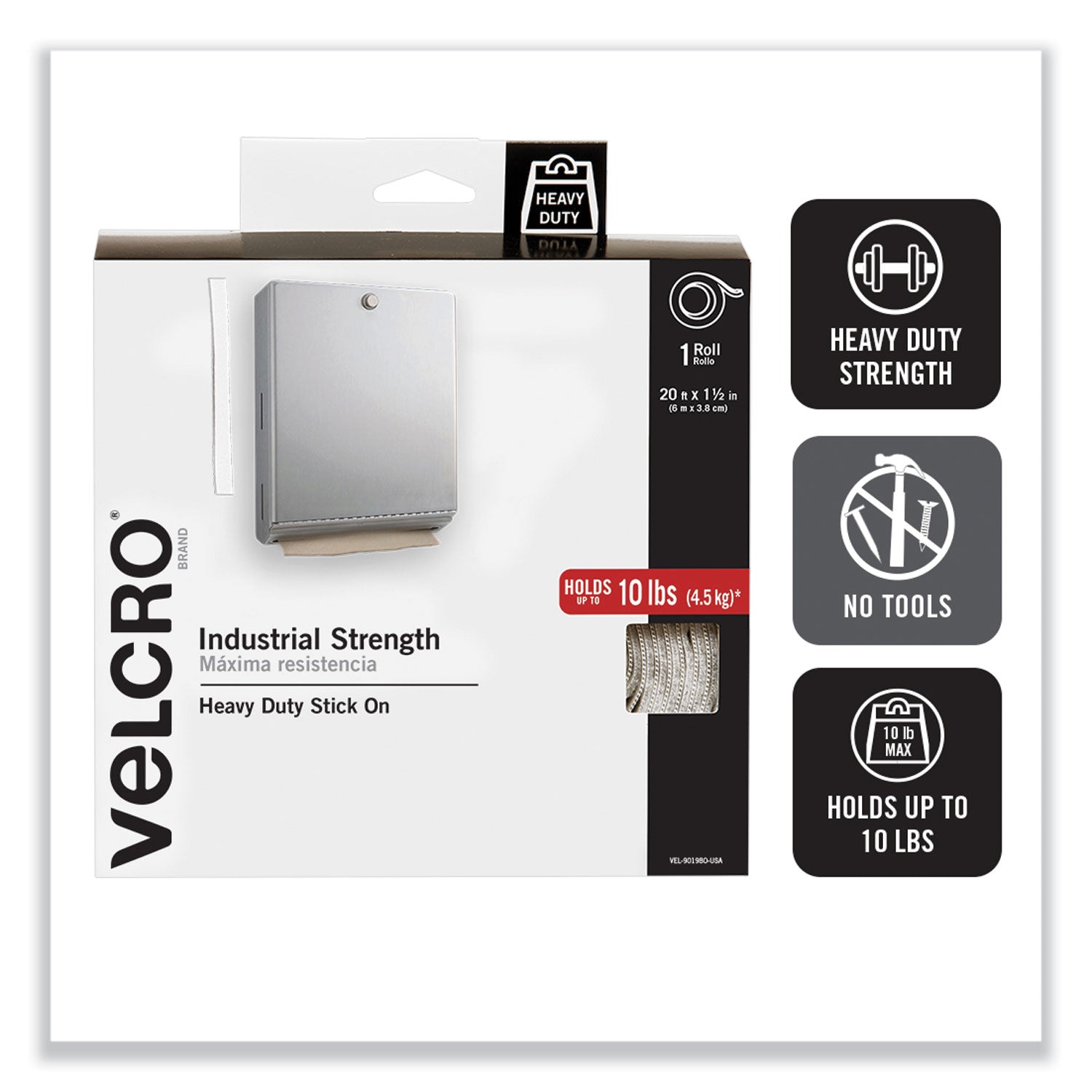 Industrial-Strength Heavy-Duty Fasteners with Dispenser Box, 2" x 15 ft, White