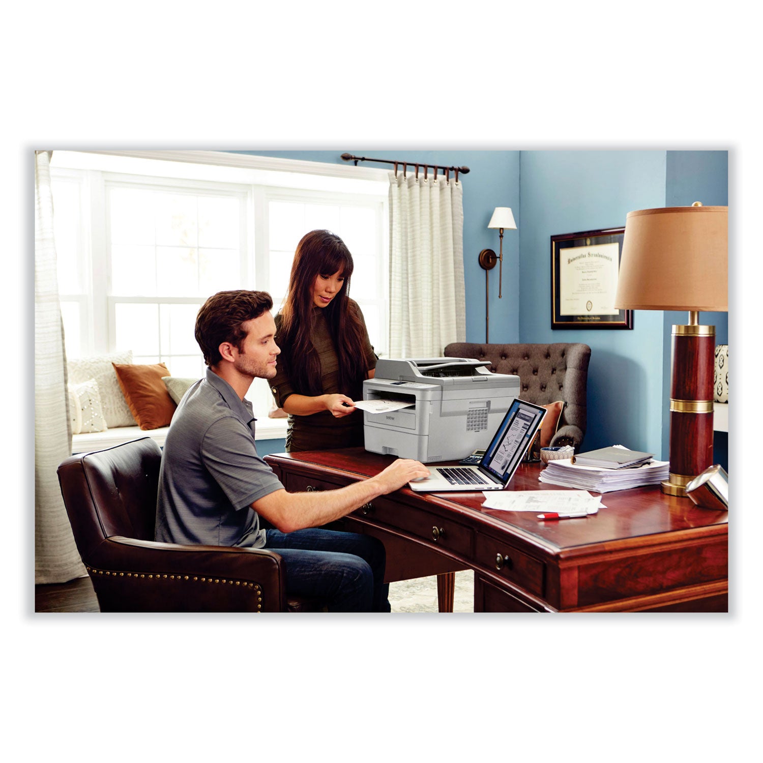 Brother Workhorse MFC-L2759DW Wireless Laser Multifunction Printer - Monochrome - Copier/Fax/Printer/Scanner - 36 ppm Mono Print - 2400 x 600 dpi Print - Automatic Duplex Print - Up to 15000 Pages Monthly - 250 sheets Input - Color Flatbed Scanner - - 4