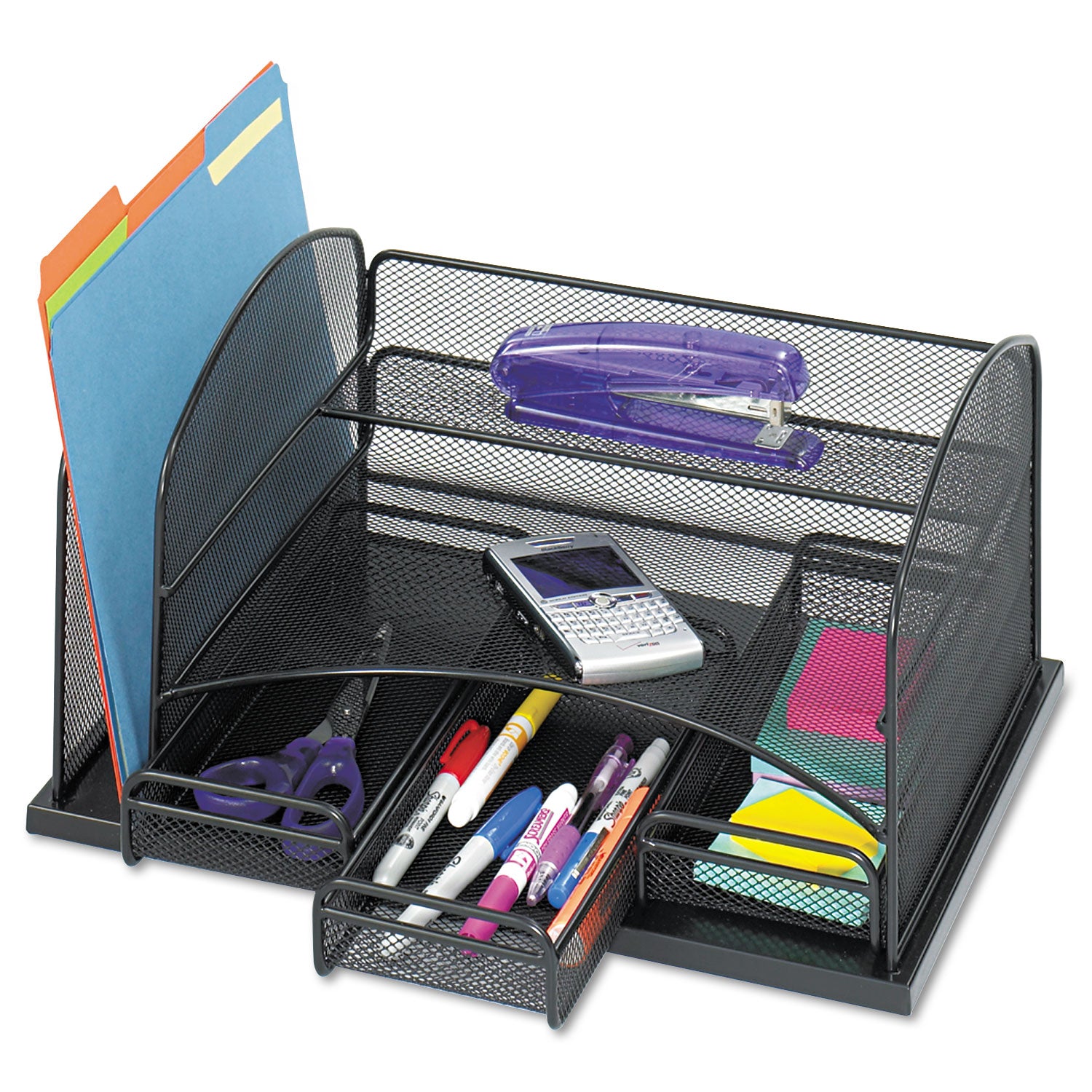 Onyx Organizer with 3 Drawers, 6 Compartments, Steel, 16 x 11.5 x 8.25, Black - 