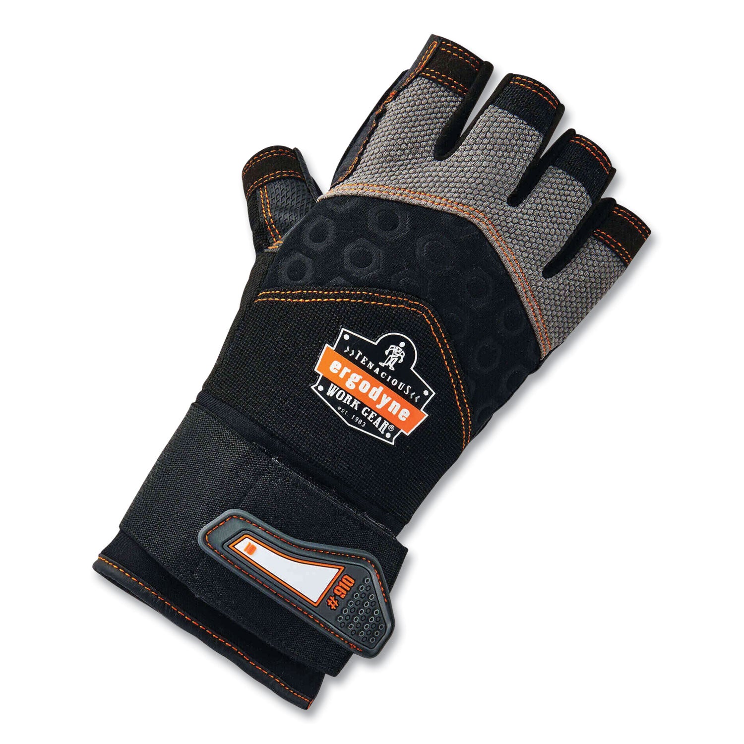 ProFlex 910 Half-Finger Impact Gloves + Wrist Support, Black, 2X-Large, Pair, Ships in 1-3 Business Days