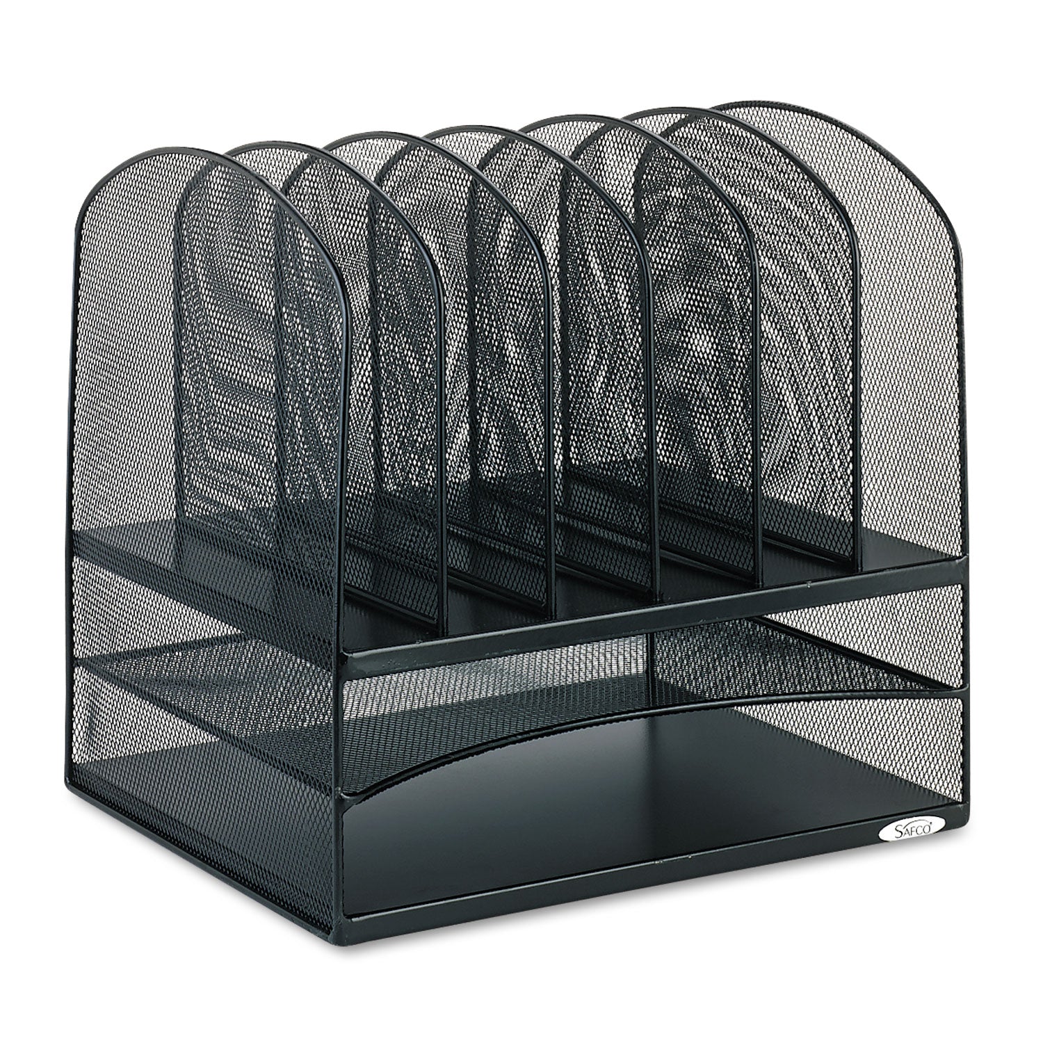 Onyx Mesh Desk Organizer with Two Horizontal and Six Upright Sections, Letter Size Files, 13.25" x 11.5" x 13", Black - 