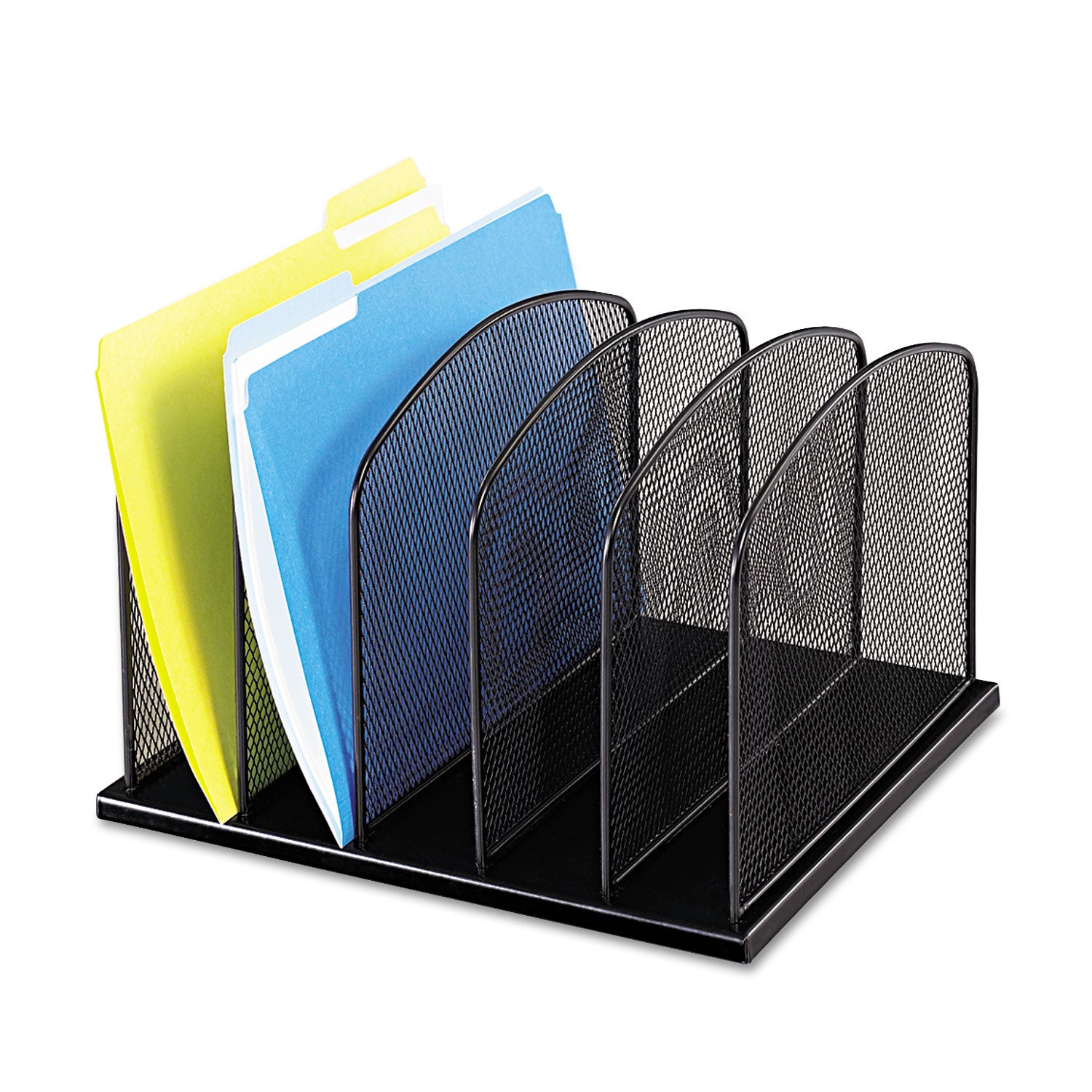 Onyx Mesh Desk Organizer with Upright Sections, 5 Sections, Letter to Legal Size Files, 12.5" x 11.25" x 8.25", Black - 