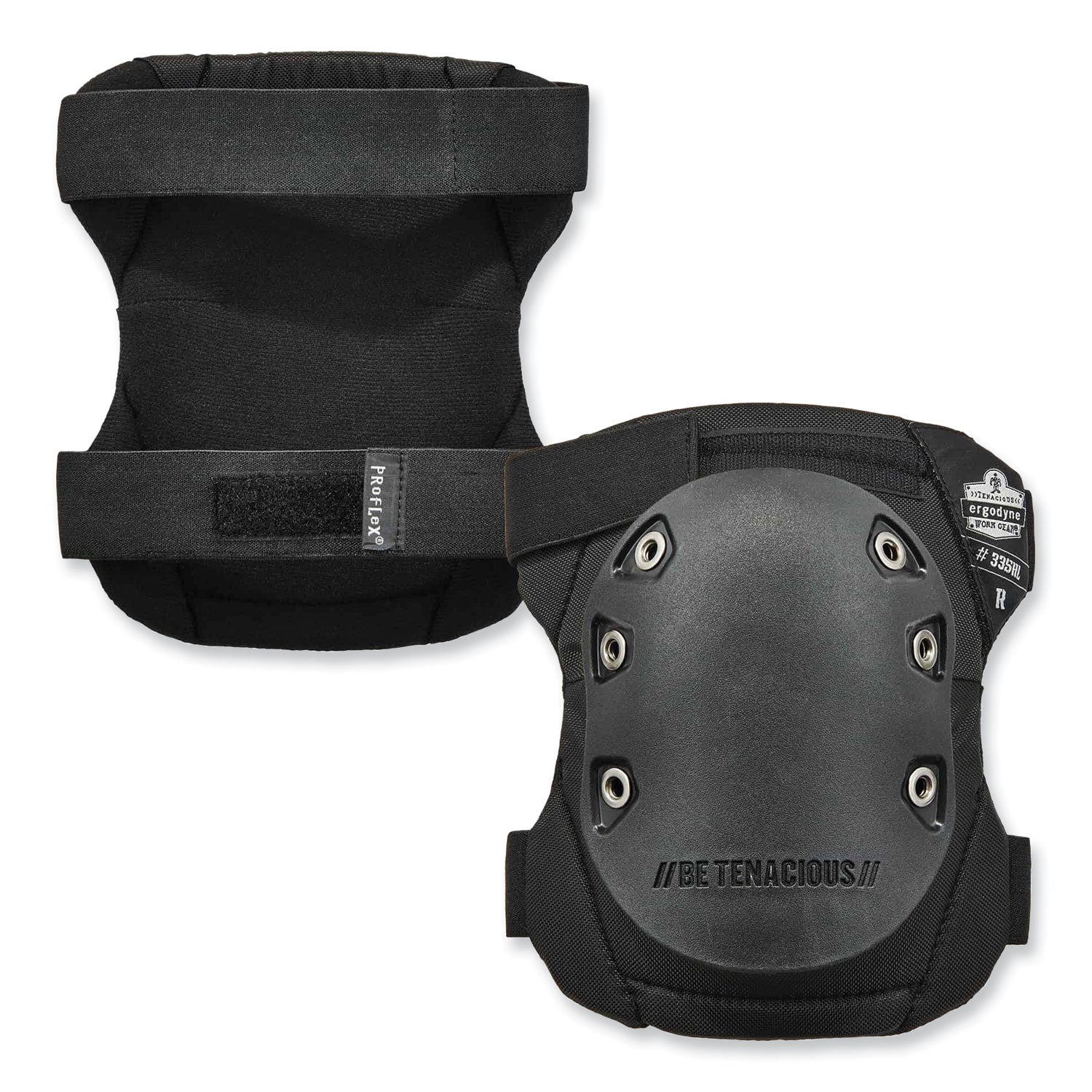 ProFlex 335HL Slip-Resistant Black Rubber Cap Knee Pads, Hook and Loop Closure, Pair, Ships in 1-3 Business Days