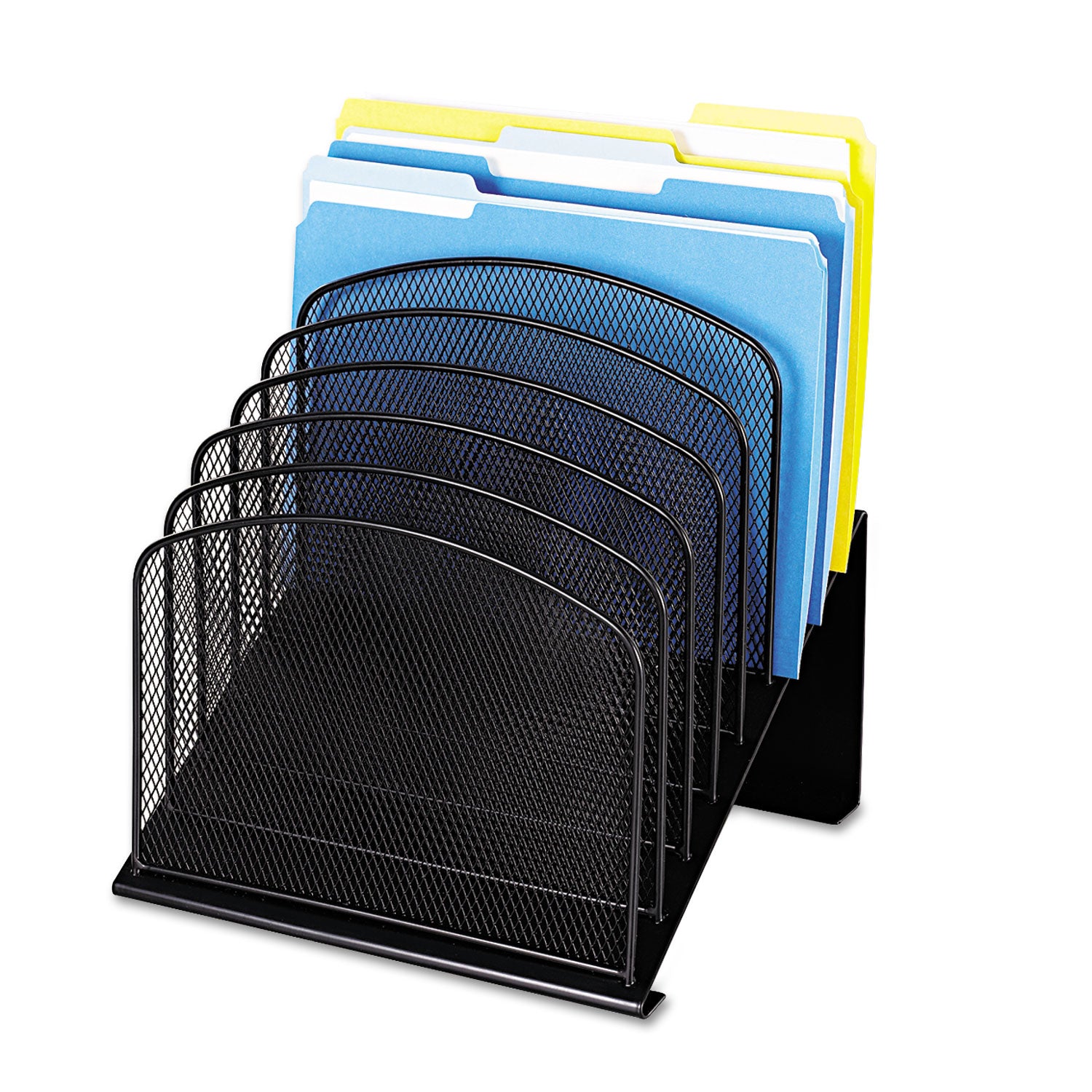 Onyx Mesh Desk Organizer with Tiered Sections, 8 Sections, Letter to Legal Size Files, 11.75" x 10.75" x 14", Black - 