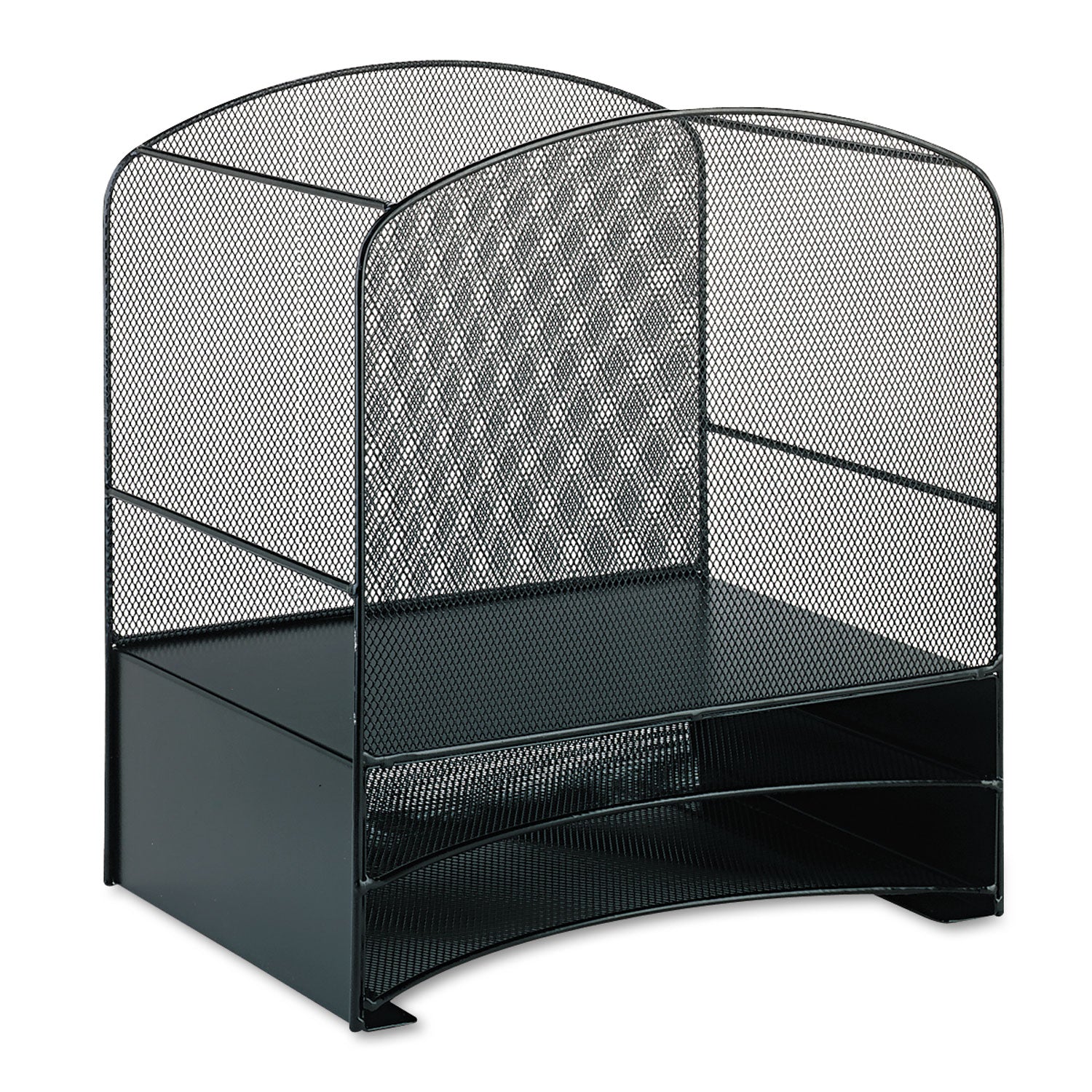 Onyx Mesh Desktop Hanging File With Two Horizontal Trays, 3 Sections, Letter Size, 10.75" Long, Black - 