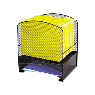 Onyx Mesh Desktop Hanging File With Two Horizontal Trays, 3 Sections, Letter Size, 10.75" Long, Black