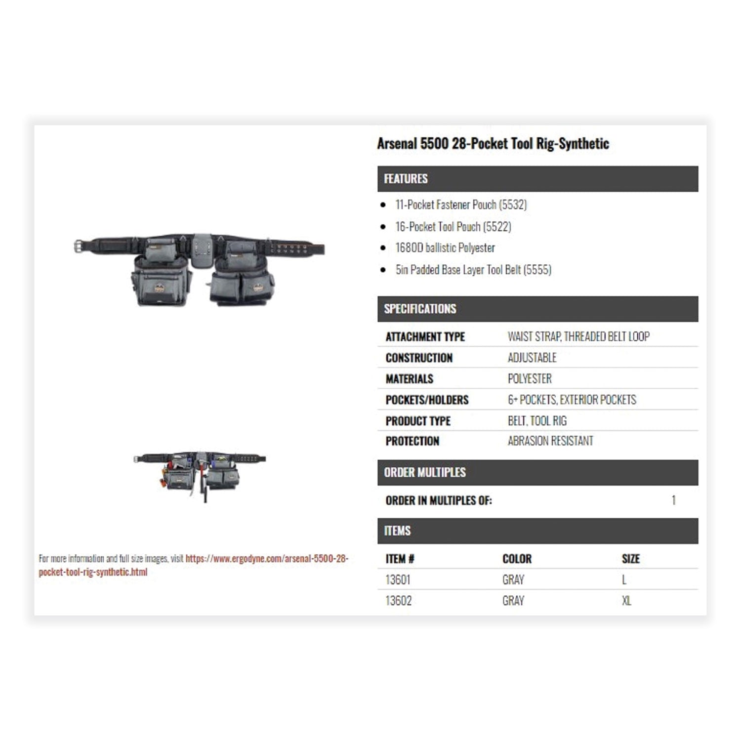 arsenal-5500-28-pocket-synthetic-tool-rig-fits-waist-40-to-54-polyester-gray-ships-in-1-3-business-days_ego13602 - 3