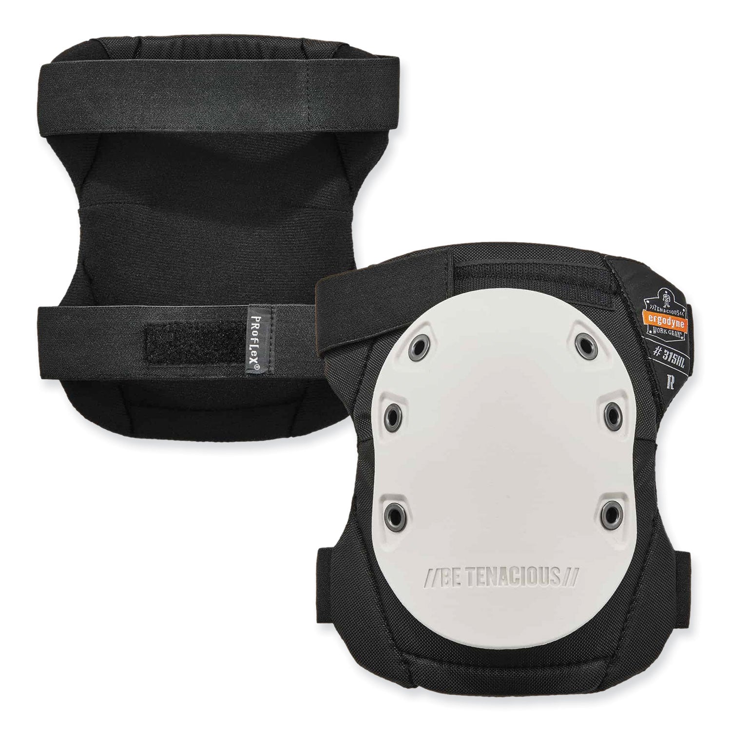 ProFlex 315HL Abrasion-Resistant Knee Pad, Long Textured White Hard Cap, Hook/Loop Closure, Pair, Ships in 1-3 Business Days