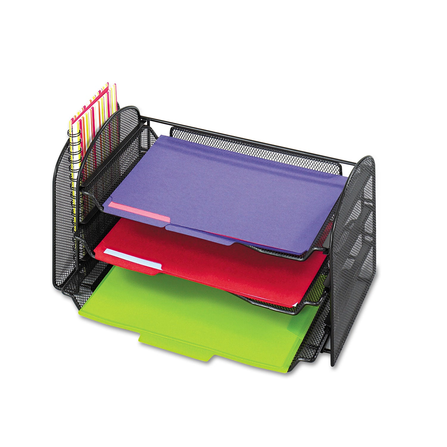Mesh Desk Organizer, 1 Vertical/3 Horizontal Sections, Steel Mesh, 16.25 x 9 x 8, Black - 