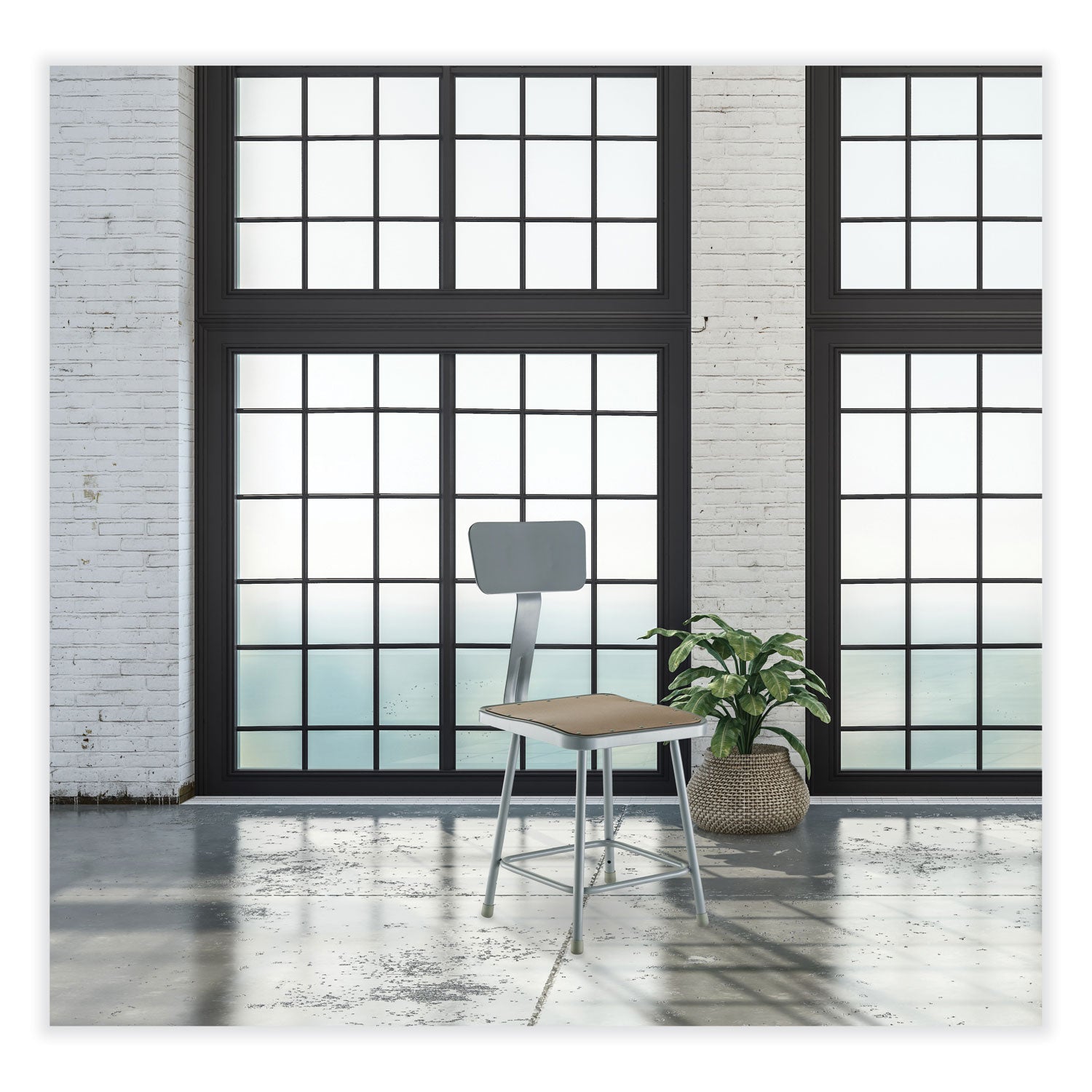 6300 Series HD Square Seat Stool w/Backrest, Supports 500 lb, 17.5" Seat Ht, Brown Seat,Gray Back/Base, Ships in 1-3 Bus Days