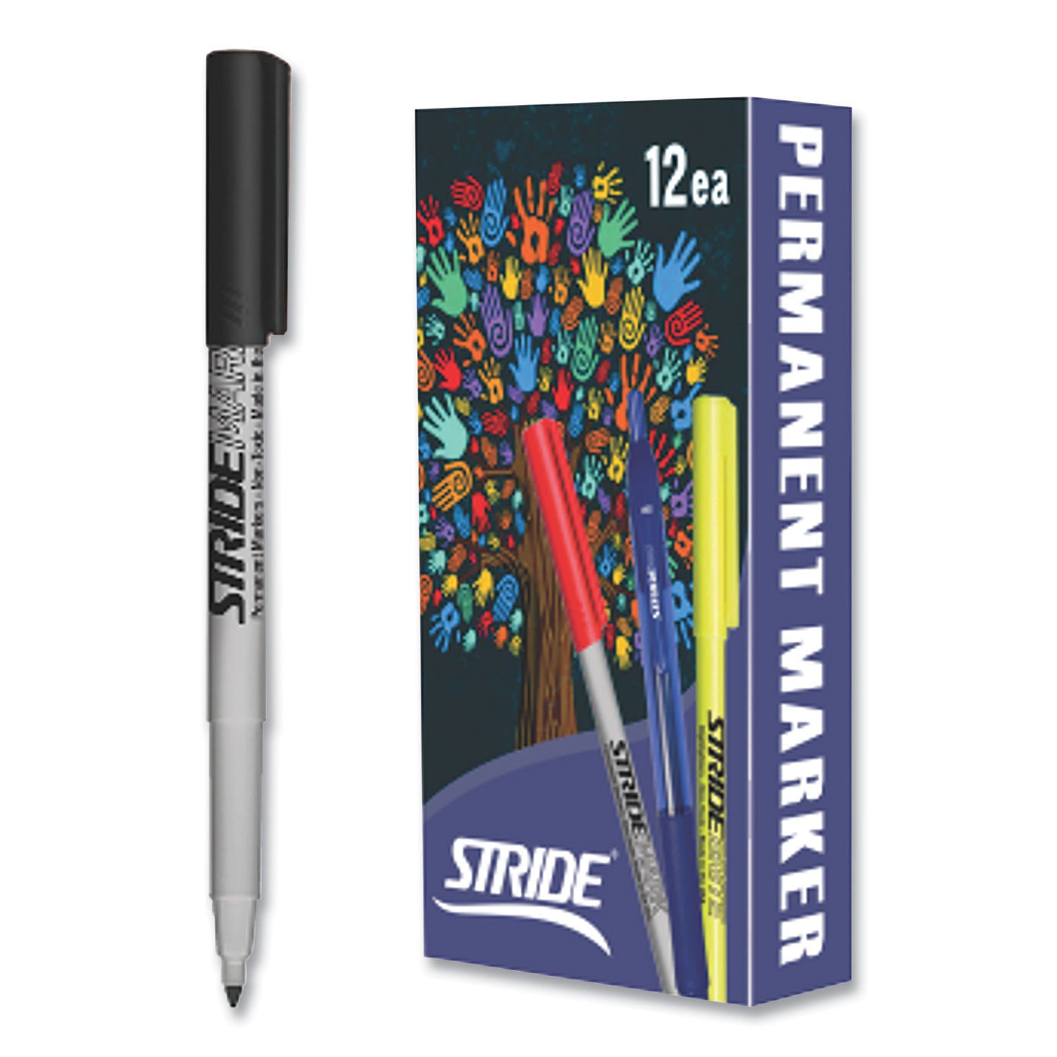 stridemark-permanent-marker-fine-bullet-tip-black-12-box_stw27001 - 2