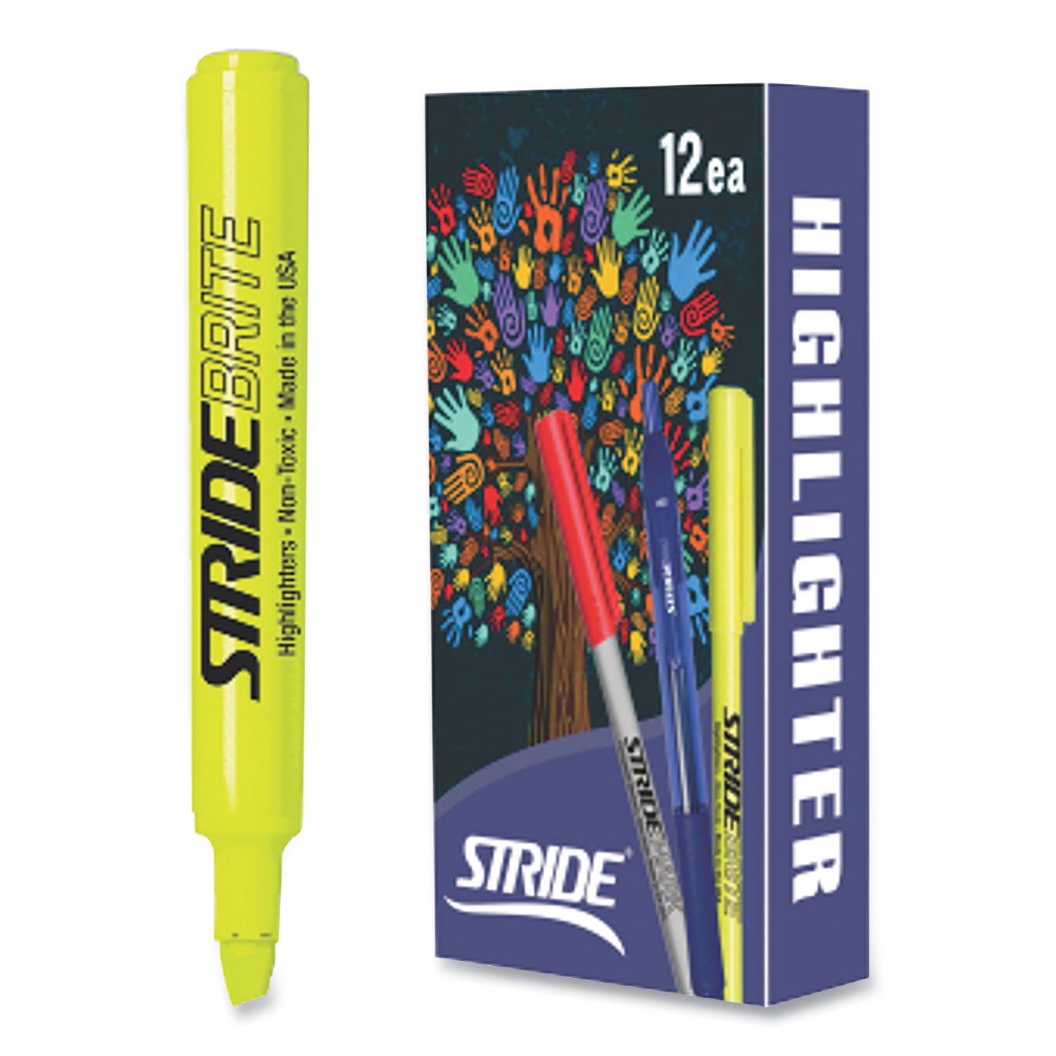 stridebrite-tank-highlighter-fluorescent-yellow-ink-chisel-tip-yellow-barrel-12-box_stw42005 - 2