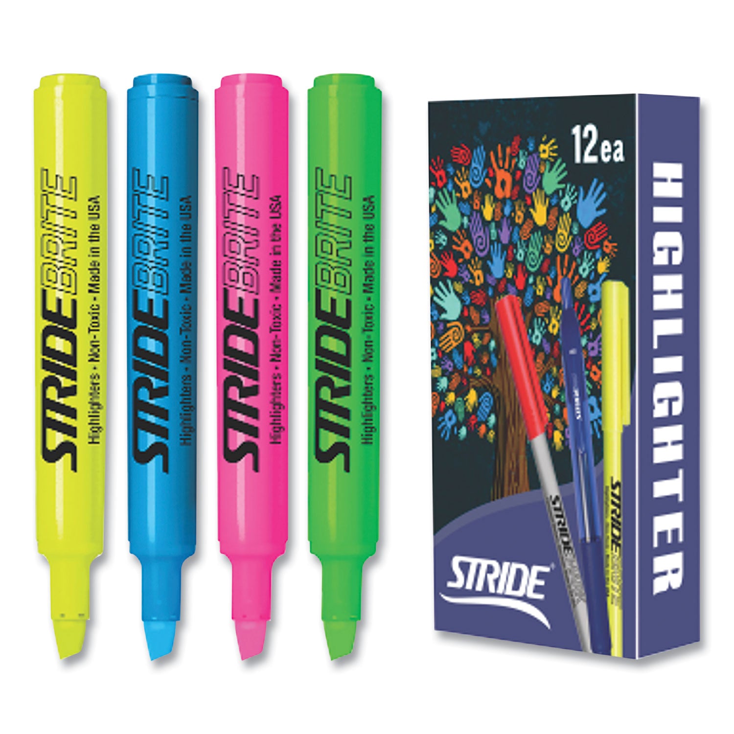 stridebrite-tank-highlighter-assorted-ink-colors-chisel-tip-assorted-barrel-colors-12-pack_stw42012 - 2