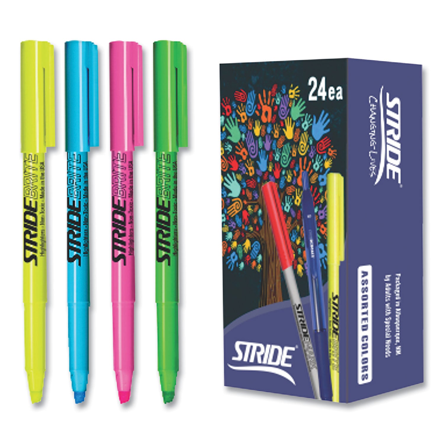 stridebrite-stick-highlighters-assorted-ink-colors-chisel-tip-assorted-barrel-colors-24-pack_stw47024 - 2