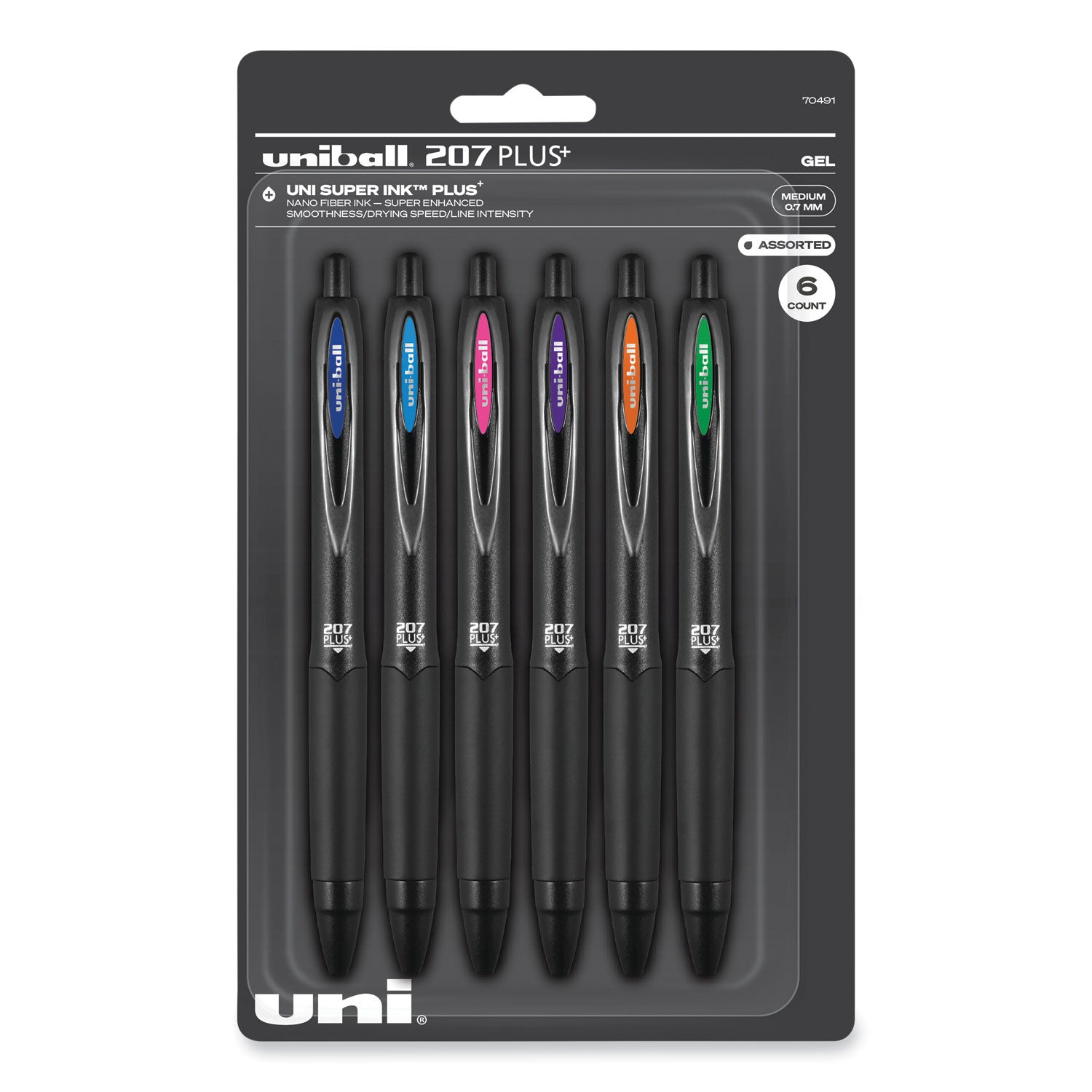 207-plus+-gel-pen-retractable-medium-07-mm-assorted-inspirational-ink-colors-black-barrel-6-pack_ubc70491 - 1