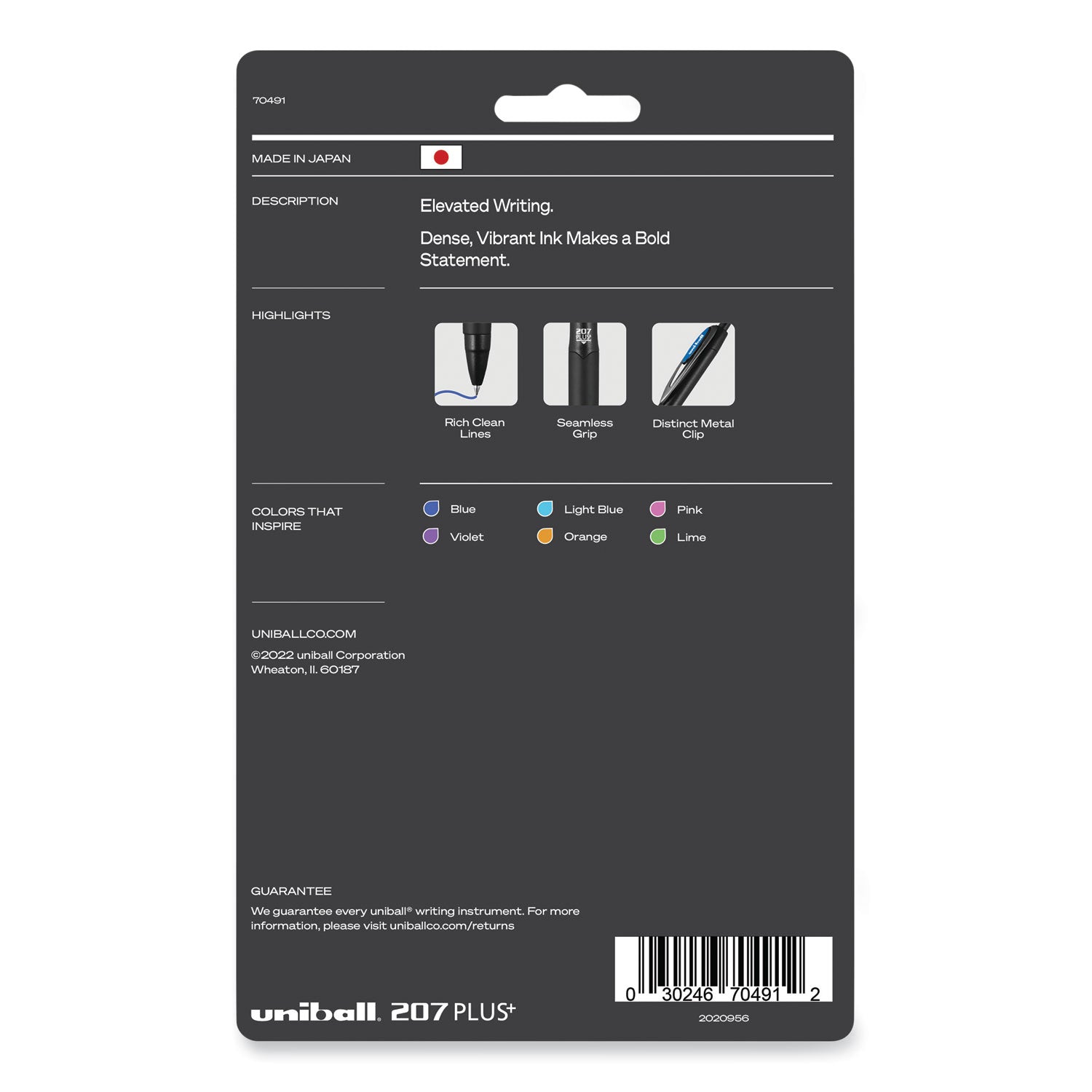 207 Plus+ Gel Pen, Retractable, Medium 0.7 mm, Assorted Inspirational Ink Colors, Black Barrel, 6/Pack
