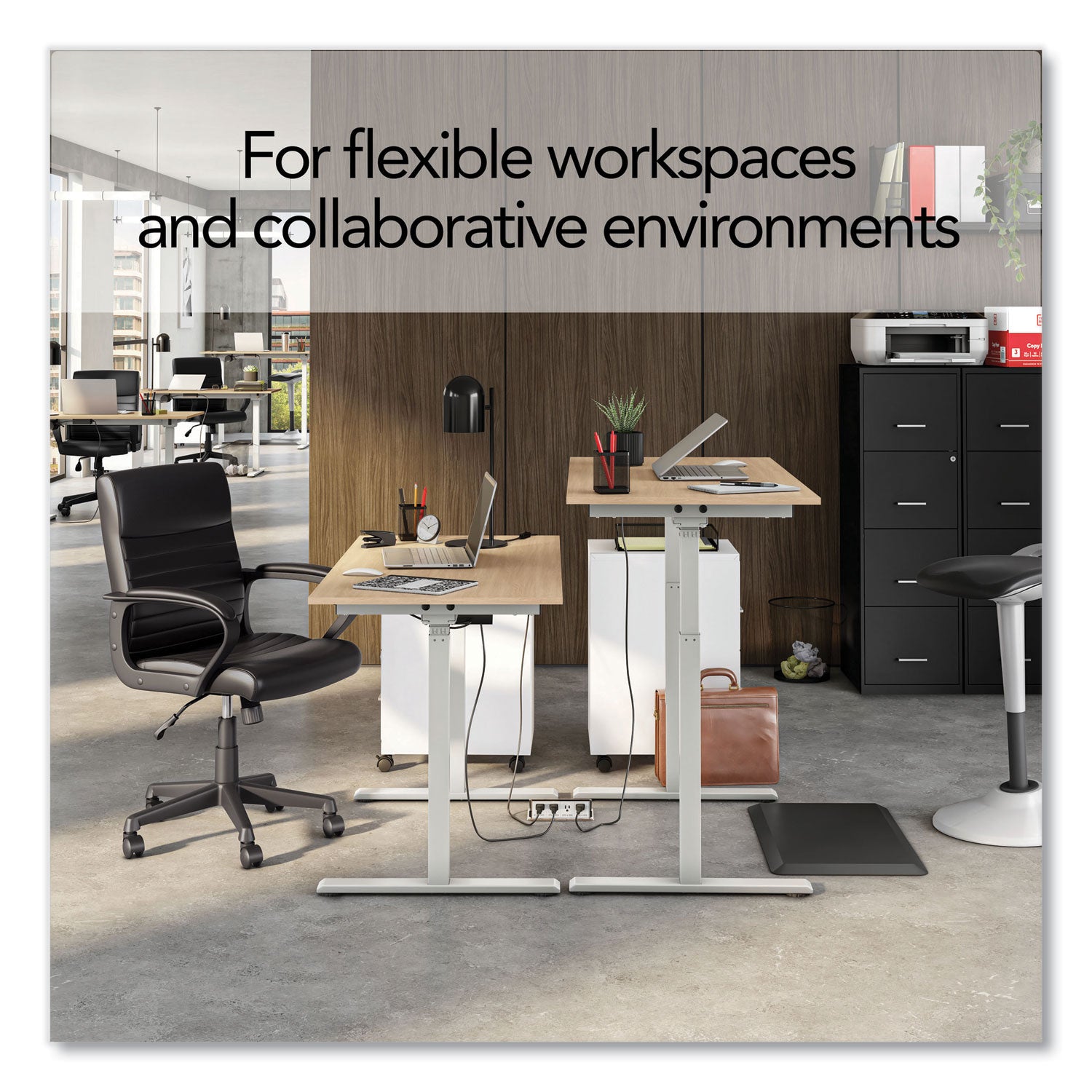 Essentials Electric Sit-Stand Two-Column Workstation, 47.2" x 23.6" x 28.7" to 48.4", Natural Wood/Light Gray