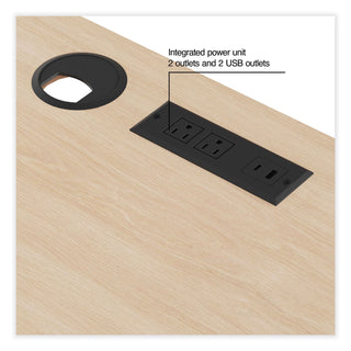 Essentials Single-Pedestal Writing Desk with Integrated Power Management, 59.8" x 29.9" x 29.7", Natural Wood/Black