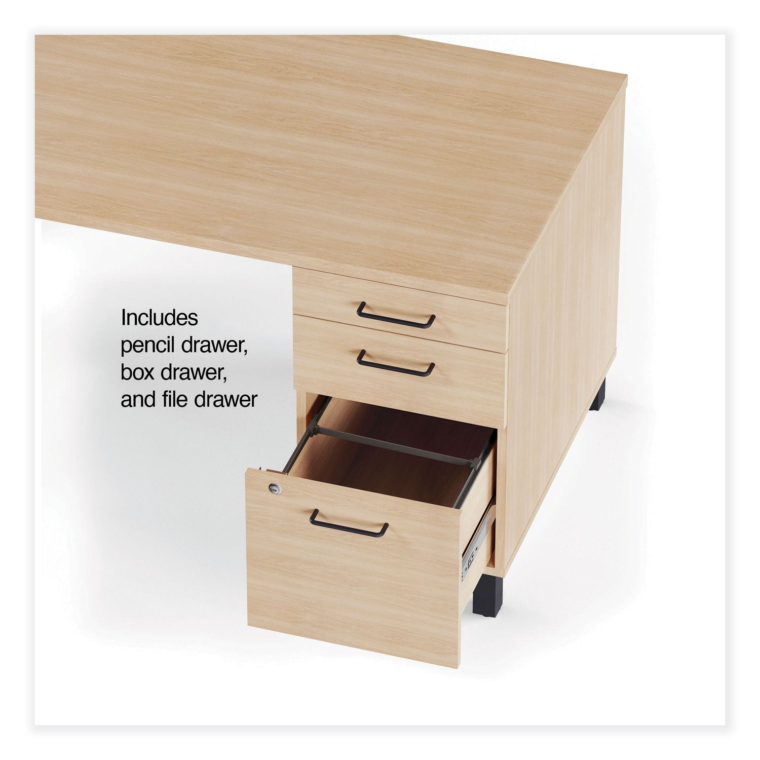 Essentials Single-Pedestal Writing Desk with Integrated Power Management, 59.8" x 29.9" x 29.7", Natural Wood/Black