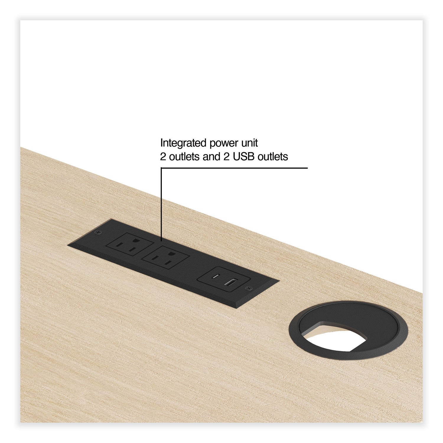 Essentials Single-Pedestal L-Shaped Desk with Integrated Power Management, 59.8" x 59.8 x 29.7", Natural Wood/Black