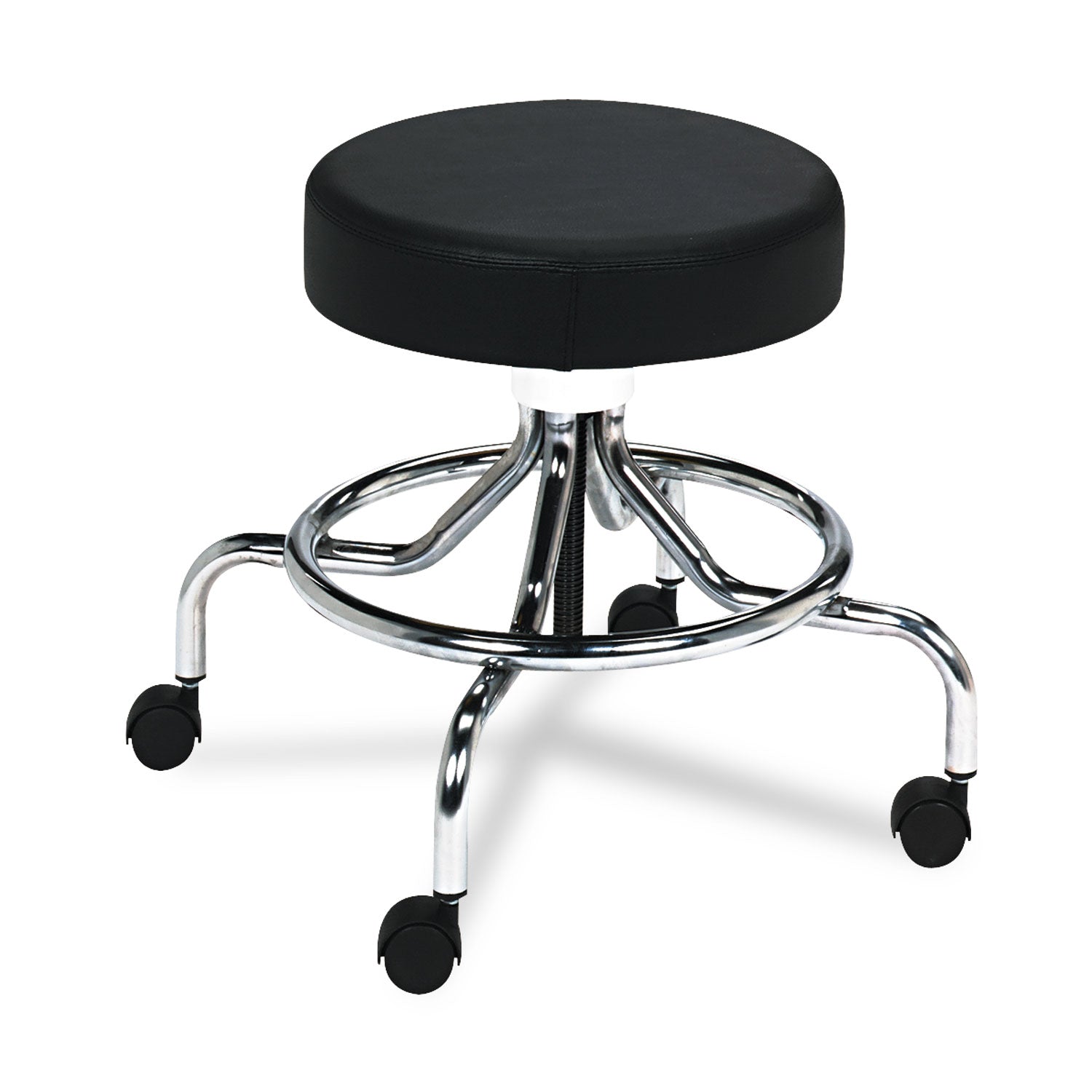 Safco Low Base Screw Lift Lab Stool - Black Vinyl Seat - Black - 1 Each