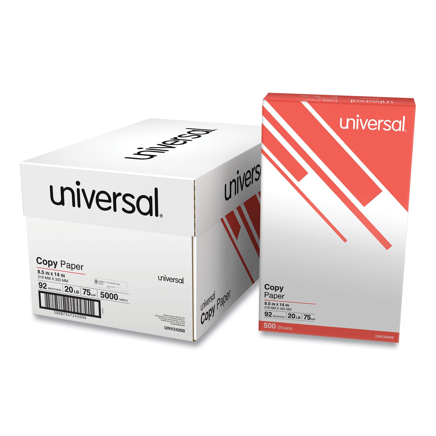 Legal Size Copy Paper, 92 Bright, 20 lb Bond Weight, 8.5 x 14, White, 500 Sheets/Ream