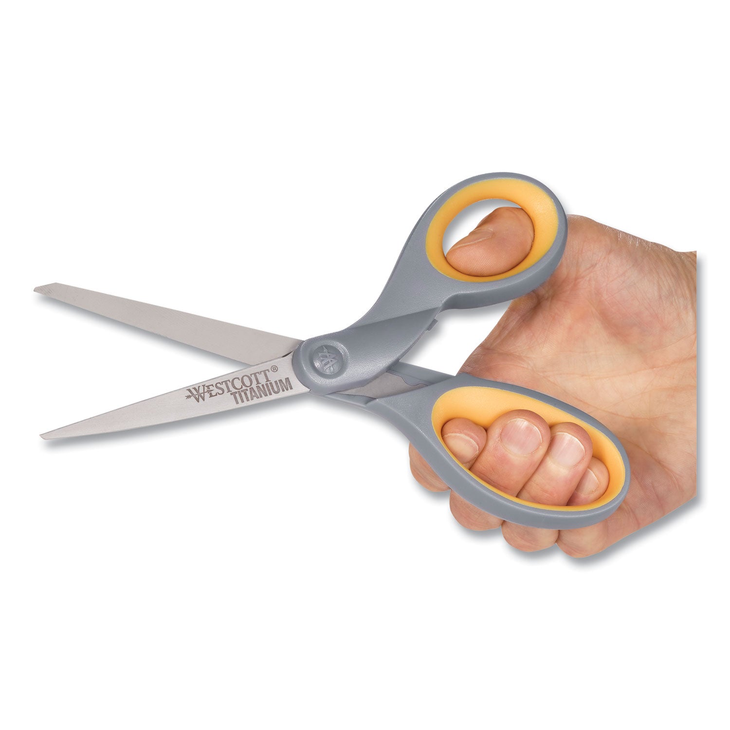 Titanium Bonded Scissors, 7" Long, 3" Cut Length, Gray/Yellow Straight Handle