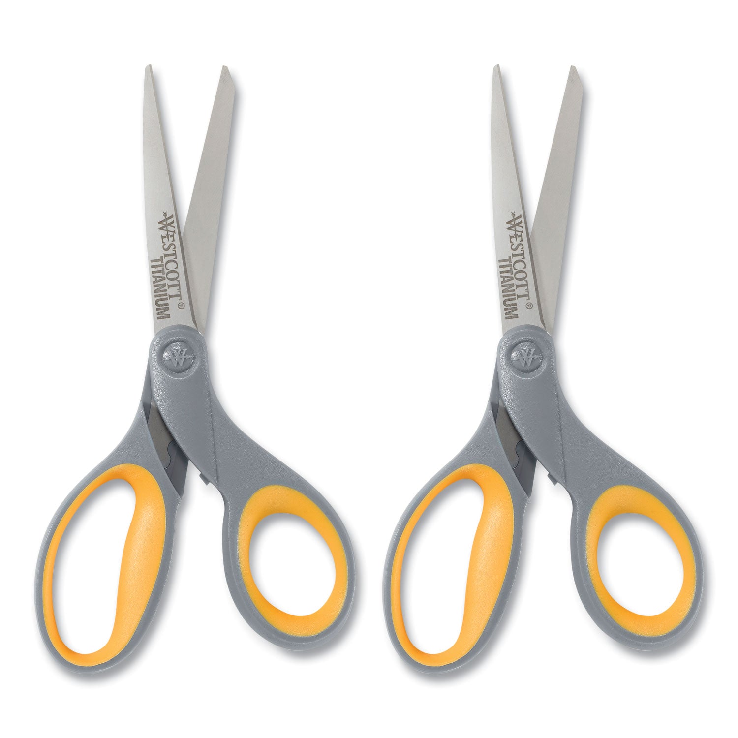 Titanium Bonded Scissors, 8" Long, 3.5" Cut Length, Gray/Yellow Straight Handles, 2/Pack - 