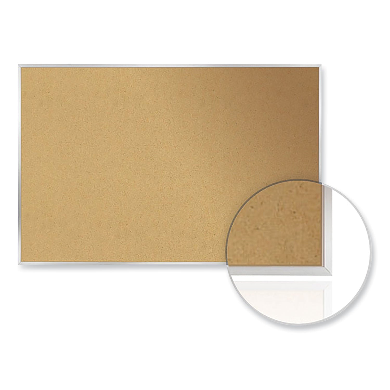 Aluminum-Frame Natural Corkboard, 24 x 18, Tan Surface, Satin Aluminum Frame, Ships in 7-10 Business Days