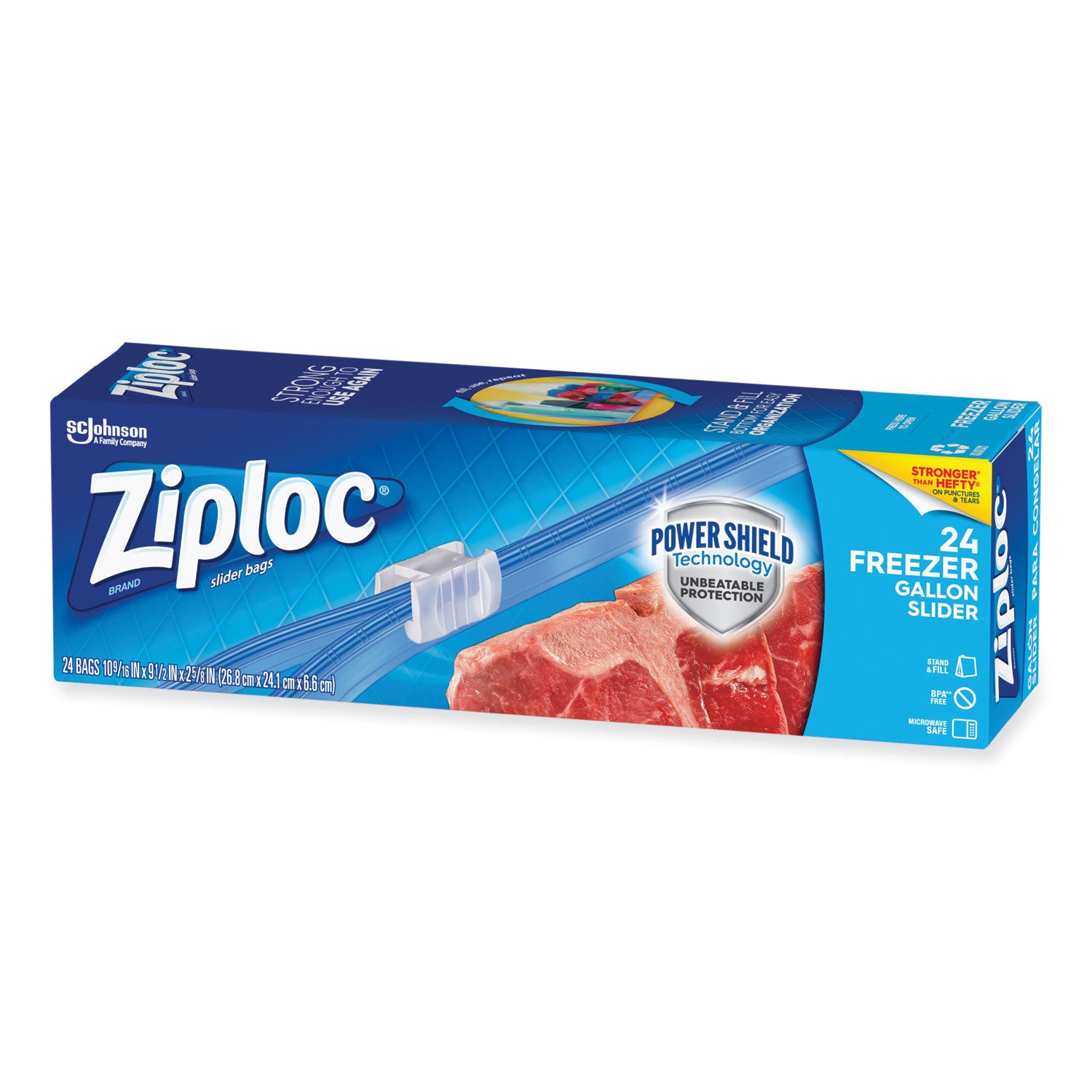 Slider Freezer Bags, 1 gal, 1.75 mil, 9.5" x 2.63" x 10.56", Clear, 24/Box