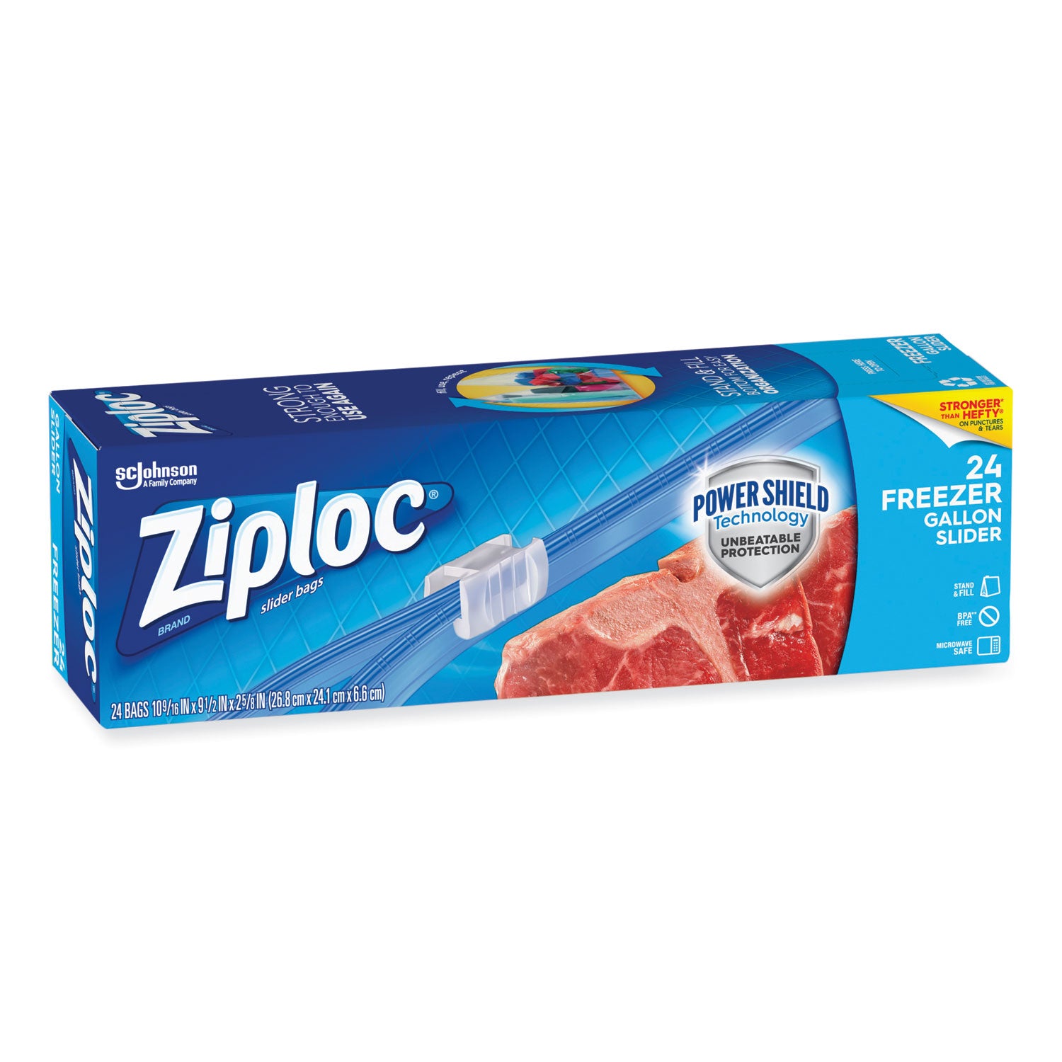 Slider Freezer Bags, 1 gal, 1.75 mil, 9.5" x 2.63" x 10.56", Clear, 24/Box