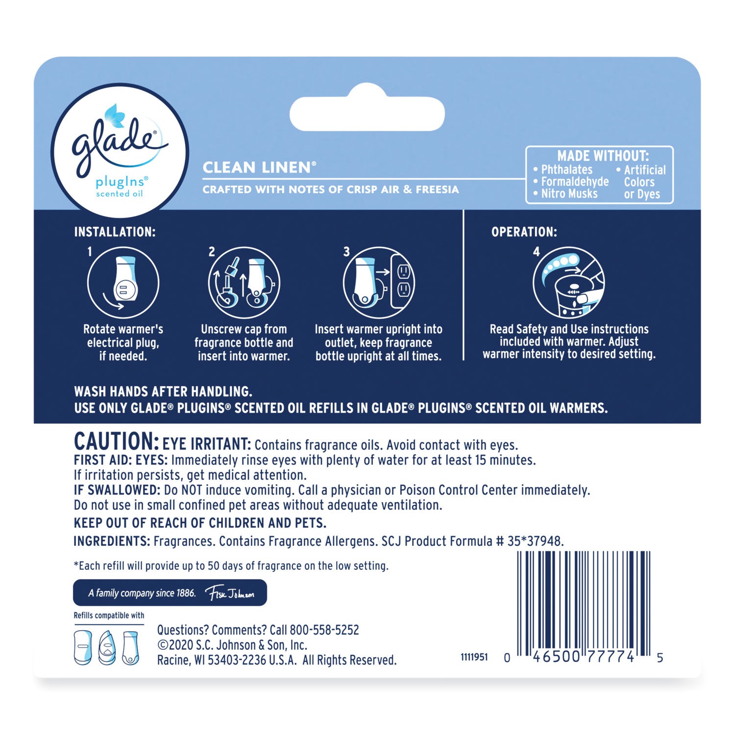 plugins-scented-oil-refill-clean-linen-067-oz-5-pack_sjn322829 - 2
