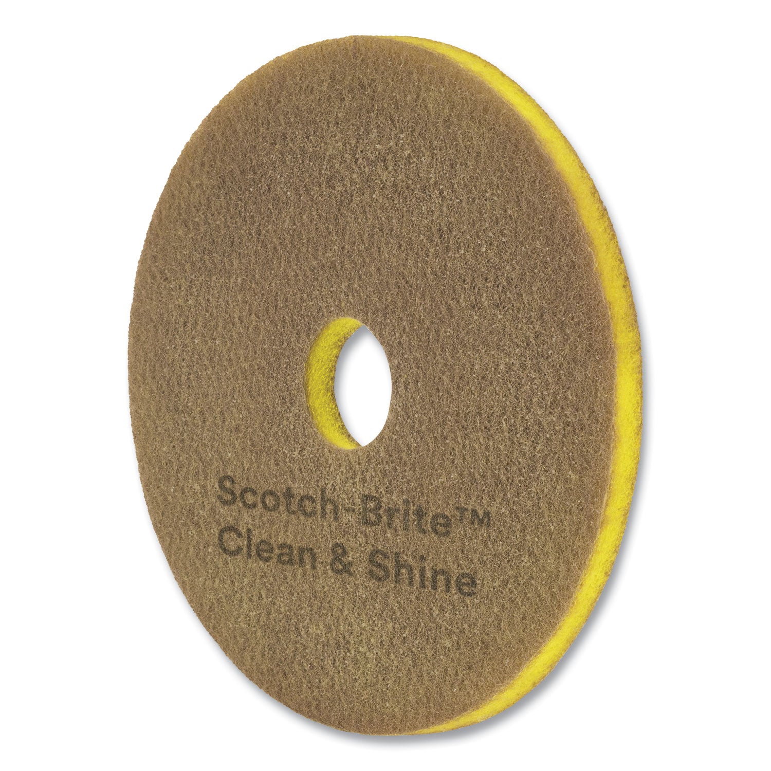 Clean and Shine Pad, 17" Diameter, Brown/Yellow, 5/Carton