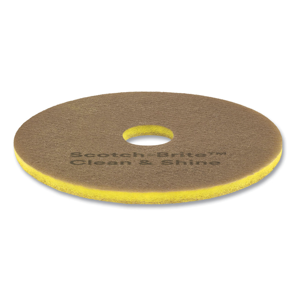 Clean and Shine Pad, 20" Diameter, Brown/Yellow, 5/Carton