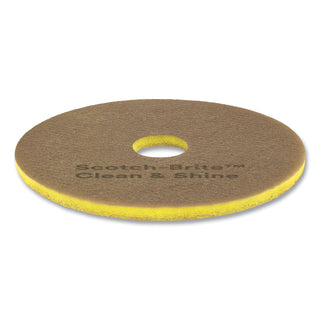 Clean and Shine Pad, 20" Diameter, Brown/Yellow, 5/Carton